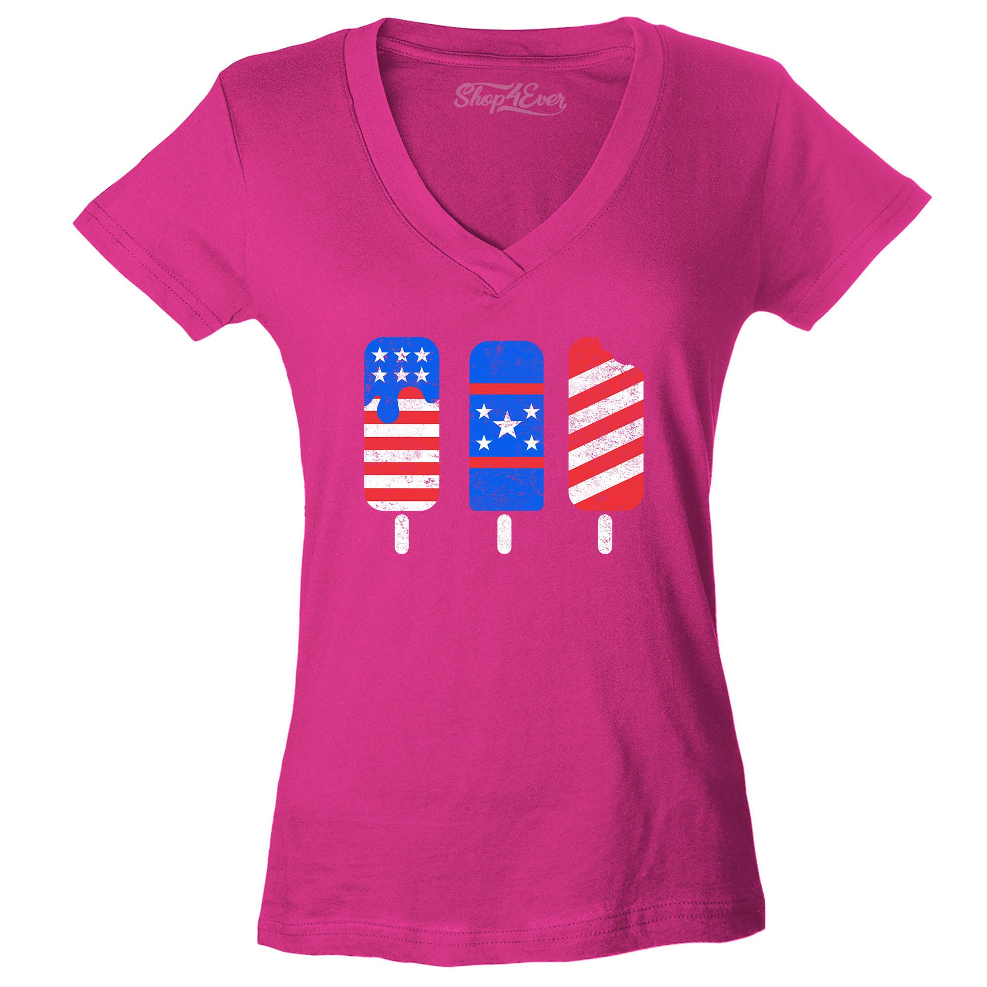 Patriotic Popsicles Ice Cream 4th of July Women's V-Neck T-Shirt Slim Fit