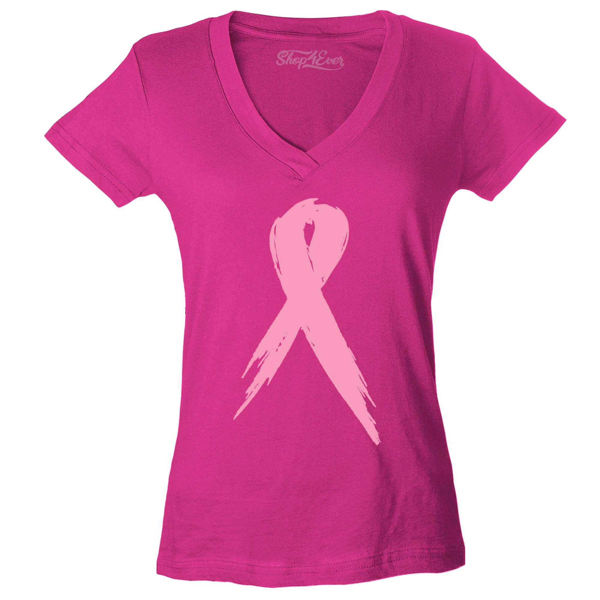 Pink Breast Cancer Ribbon Awareness Women's V-Neck T-Shirt Slim Fit