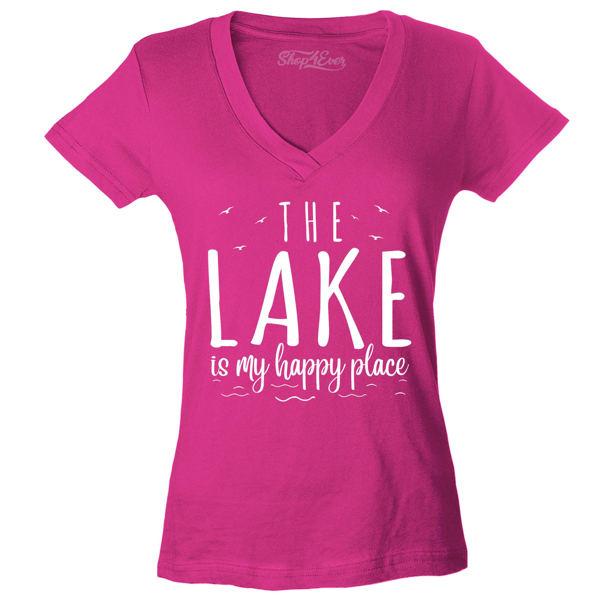 The Lake is My Happy Place Women's V-Neck T-Shirt Slim Fit