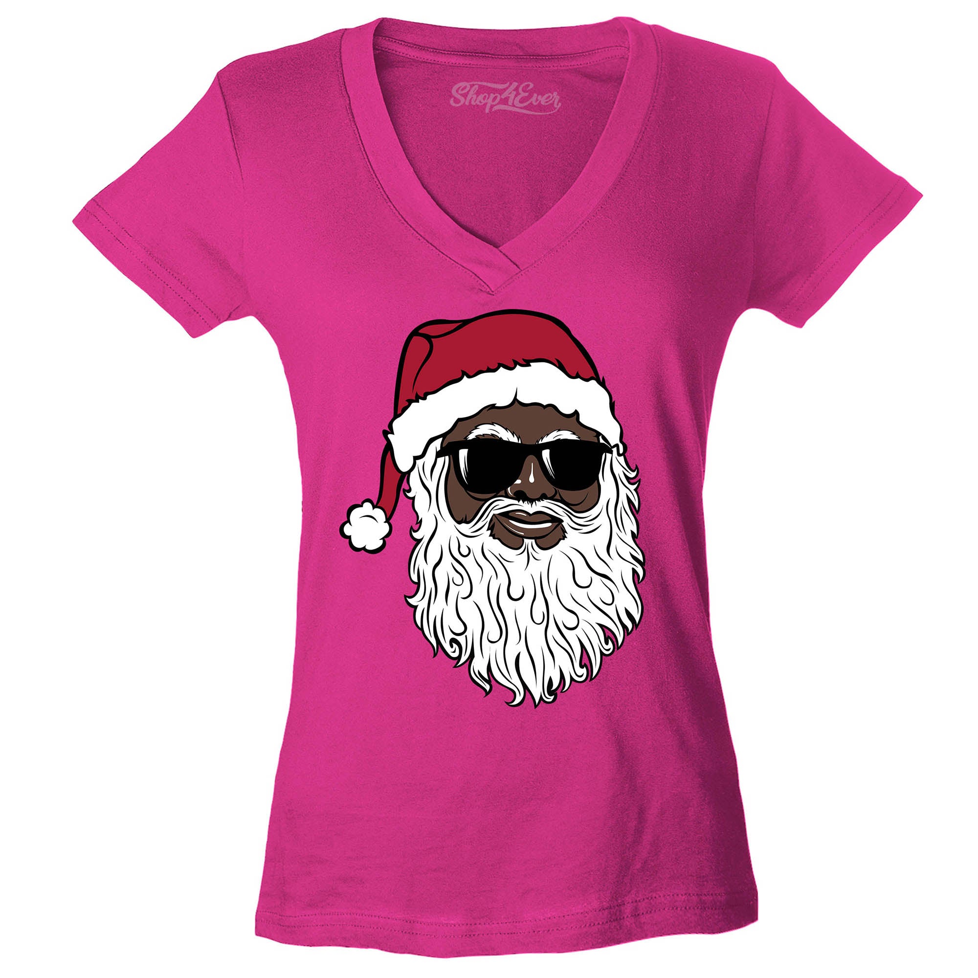 Santa Claus Wearing Sunglasses Christmas Xmas Women's V-Neck T-Shirt Slim Fit