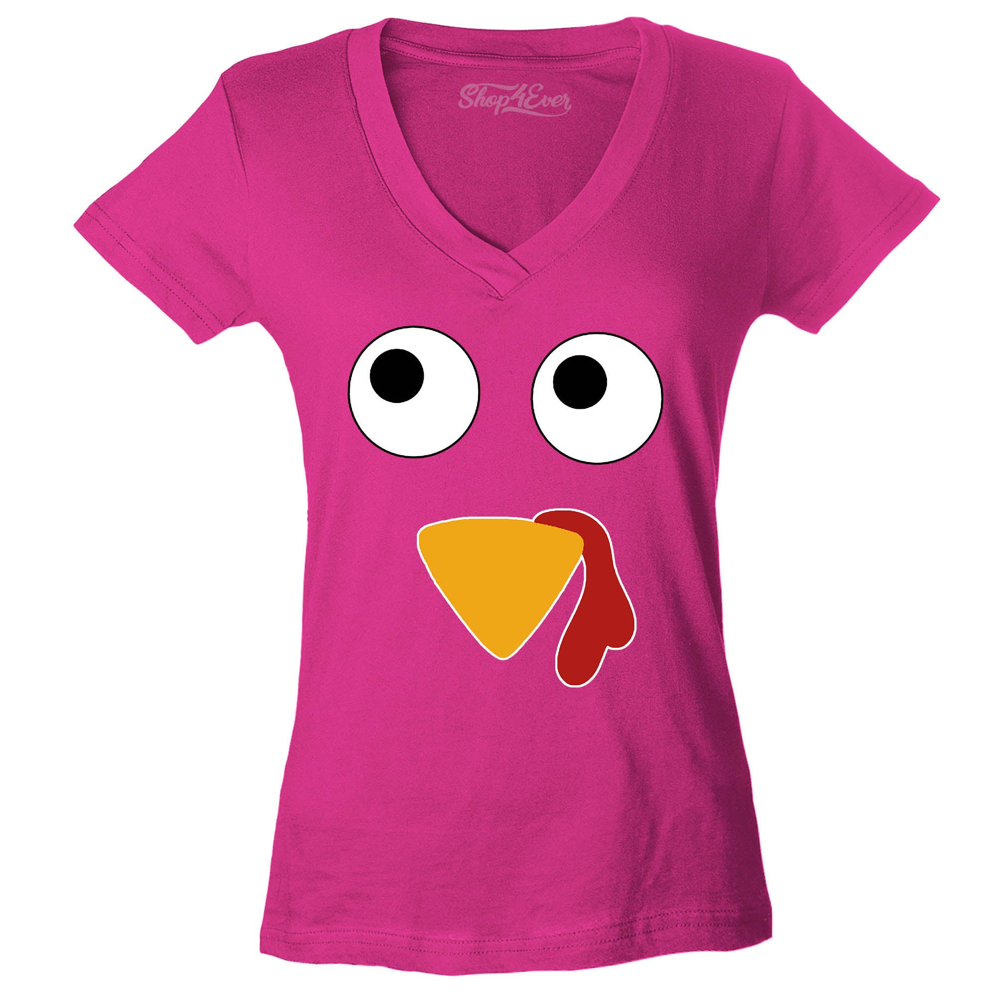 Turkey Face Women's V-Neck T-Shirt Thanksgiving Shirts Slim FIT