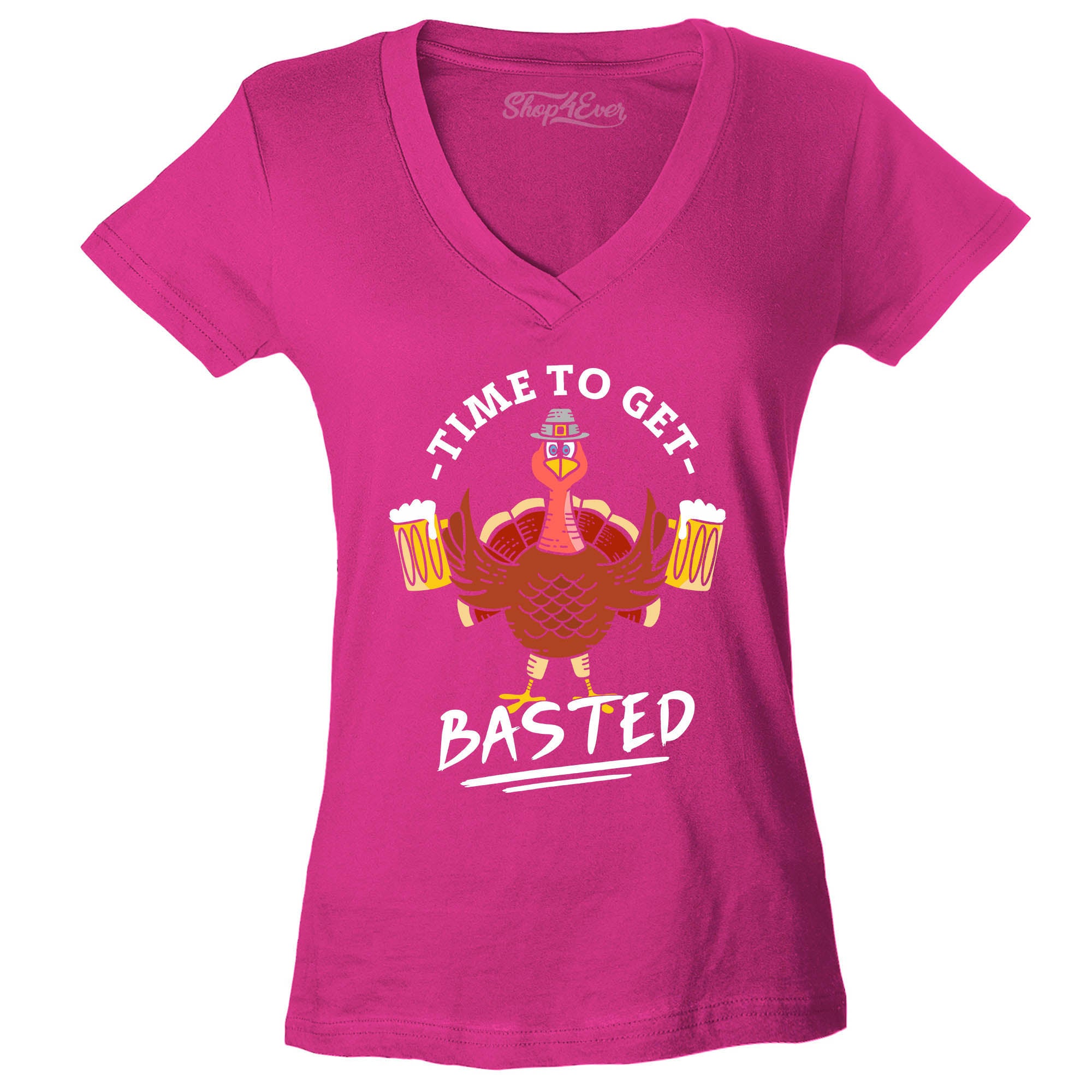 Time to Get Basted Thanksgiving Turkey Women's V-Neck T-Shirt Slim Fit