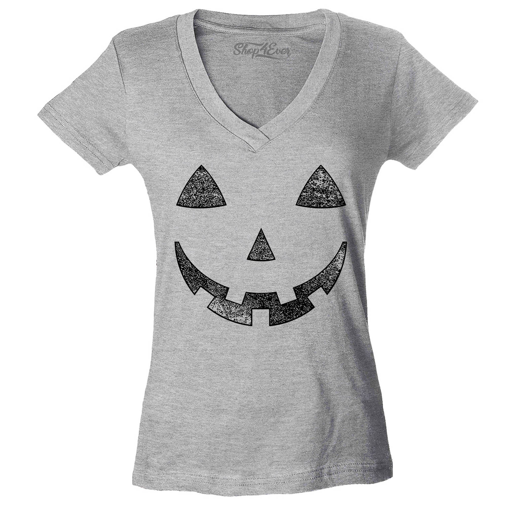 ack O' Lantern Halloween Pumpkin Costume Women's V-Neck T-Shirt Slim Fit