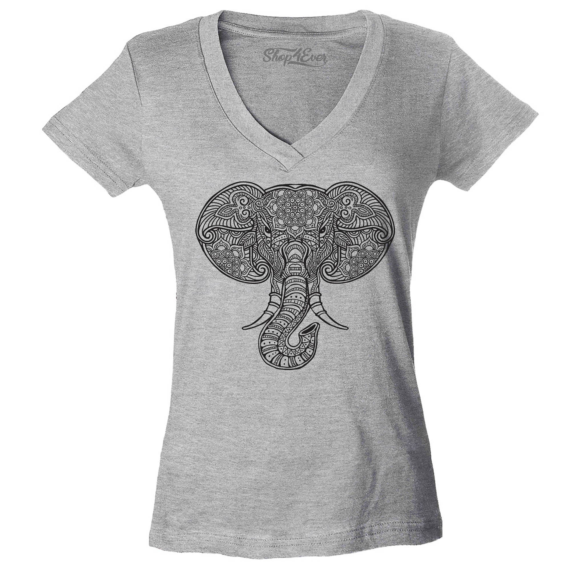 Mandala Elephant Women's V-Neck T-Shirt Slim Fit