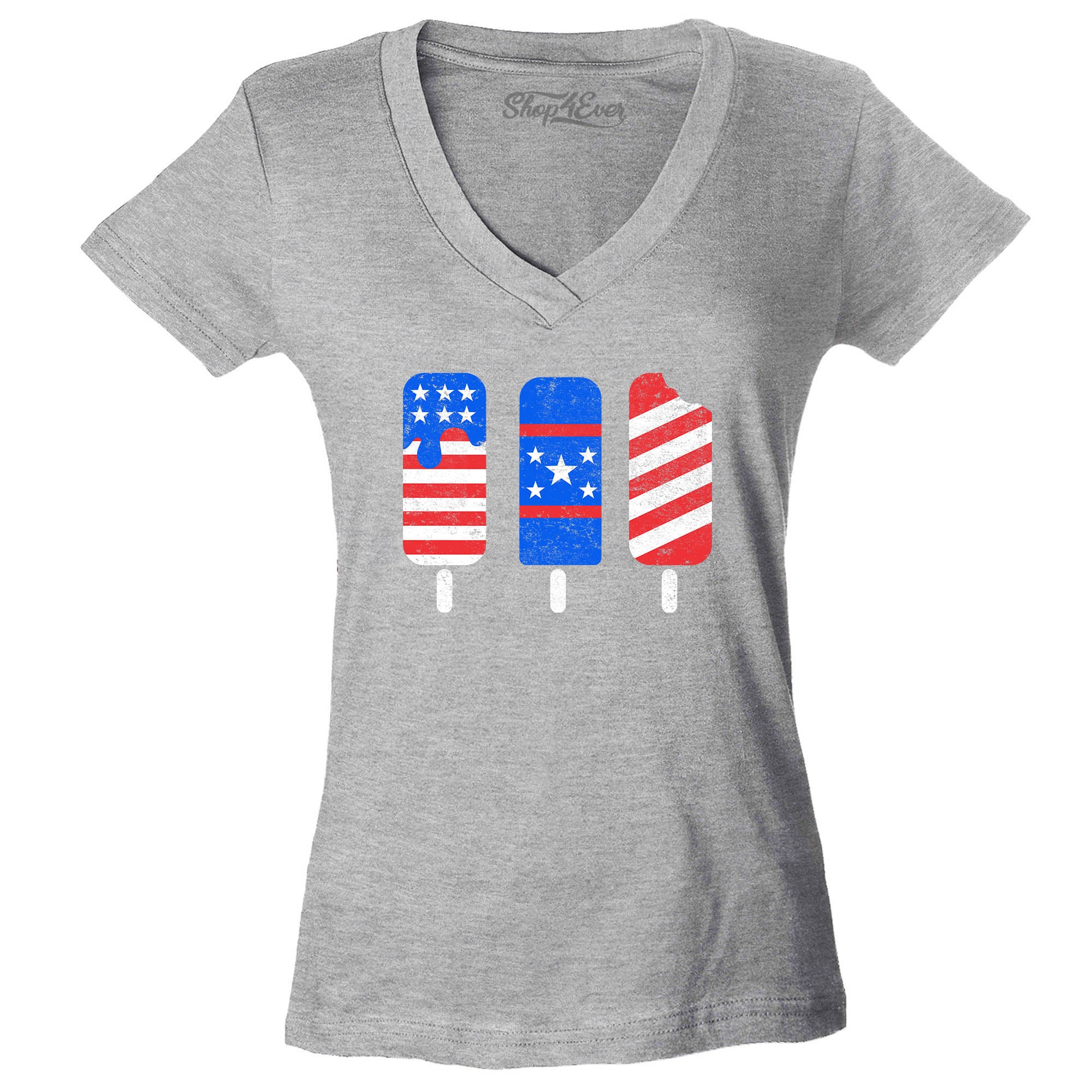 Patriotic Popsicles Ice Cream 4th of July Women's V-Neck T-Shirt Slim Fit