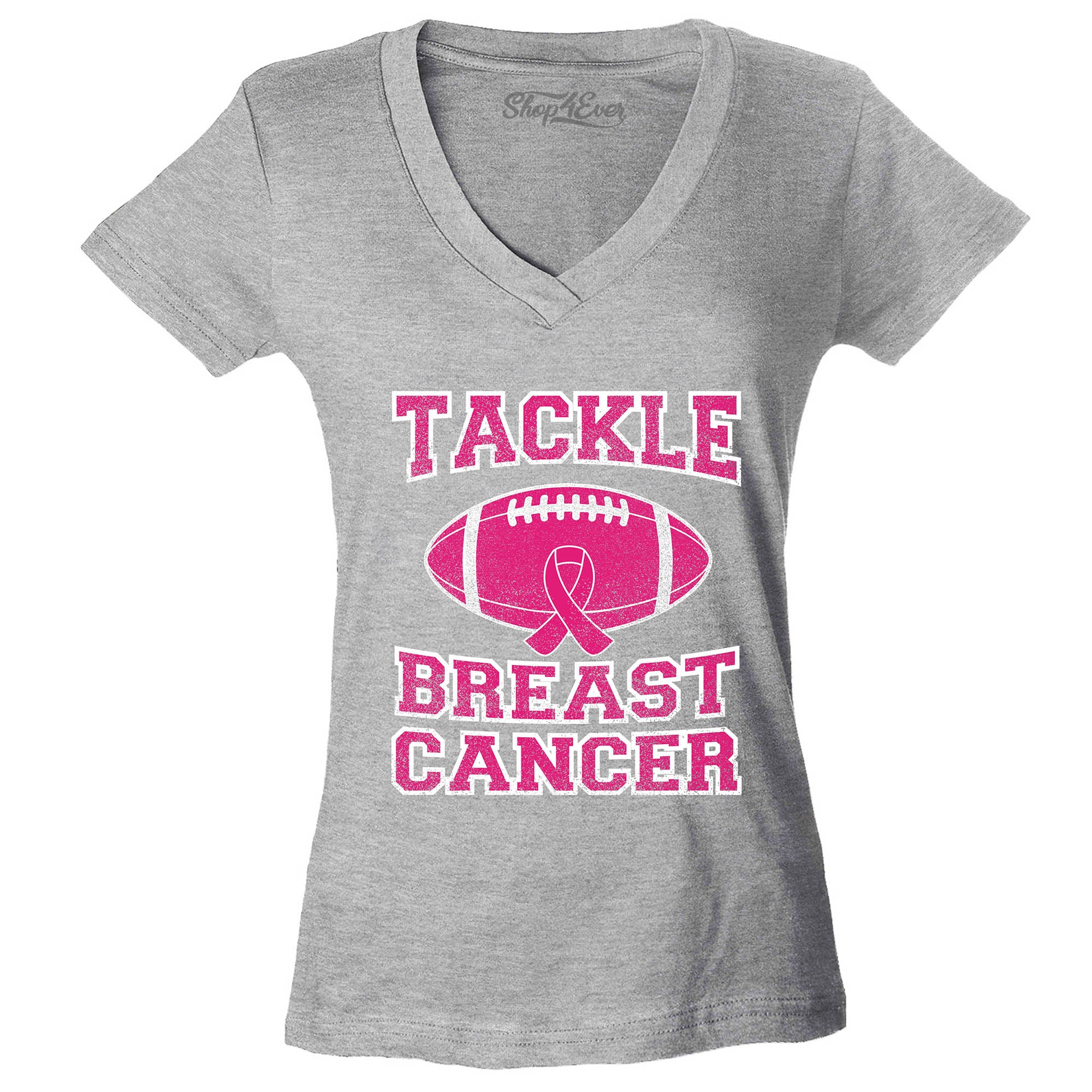 Tackle Breast Cancer Women's V-Neck T-Shirt Support Awareness Shirts Slim FIT