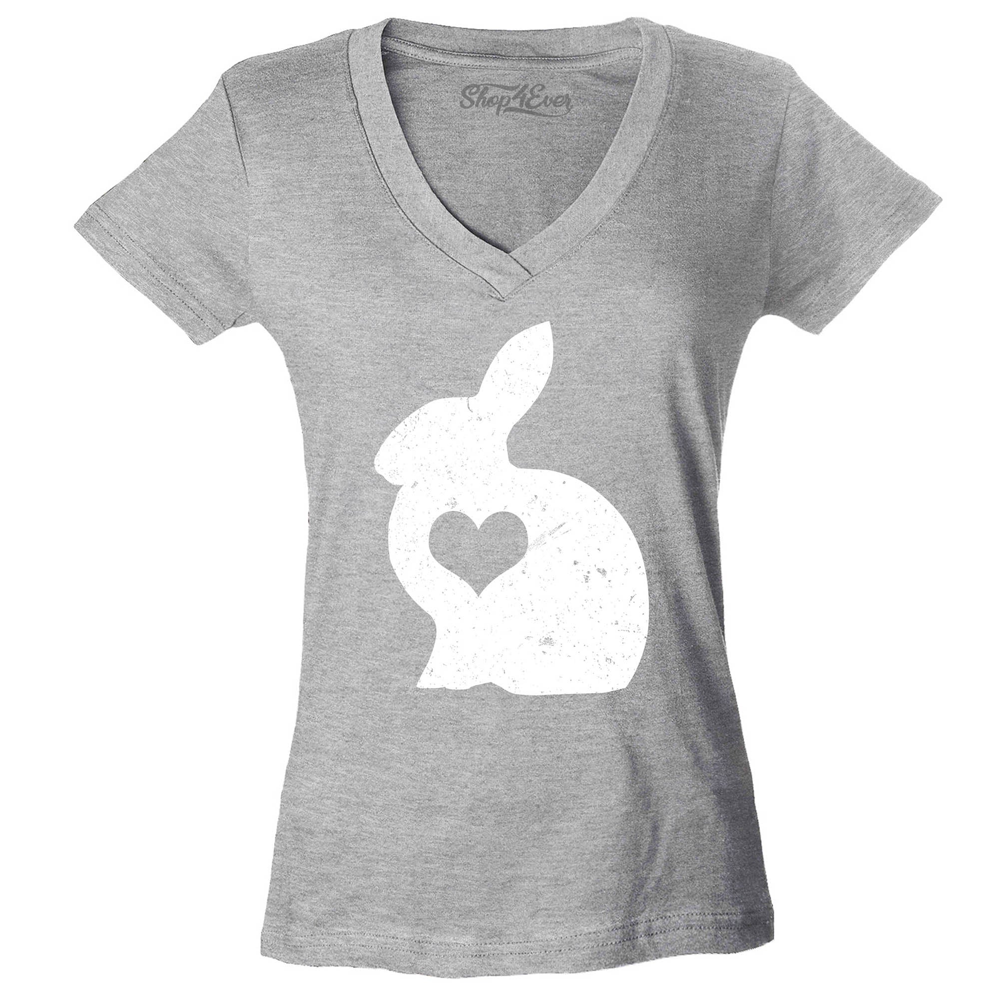 Easter Bunny Rabbit with Heart Women's V-Neck T-Shirt Slim Fit