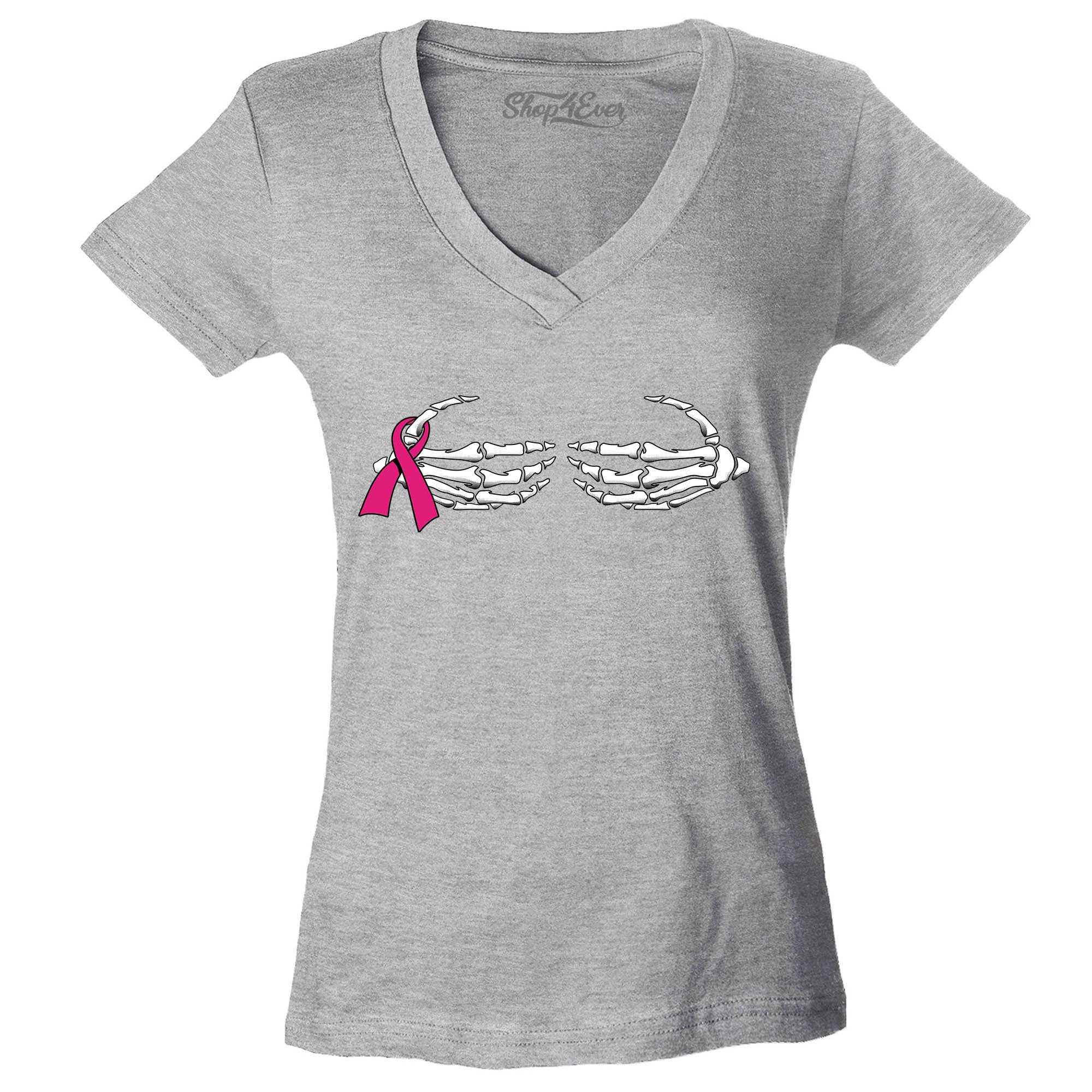 Skeleton Hands Breast Cancer Awareness Women's V-Neck T-Shirt Slim Fit