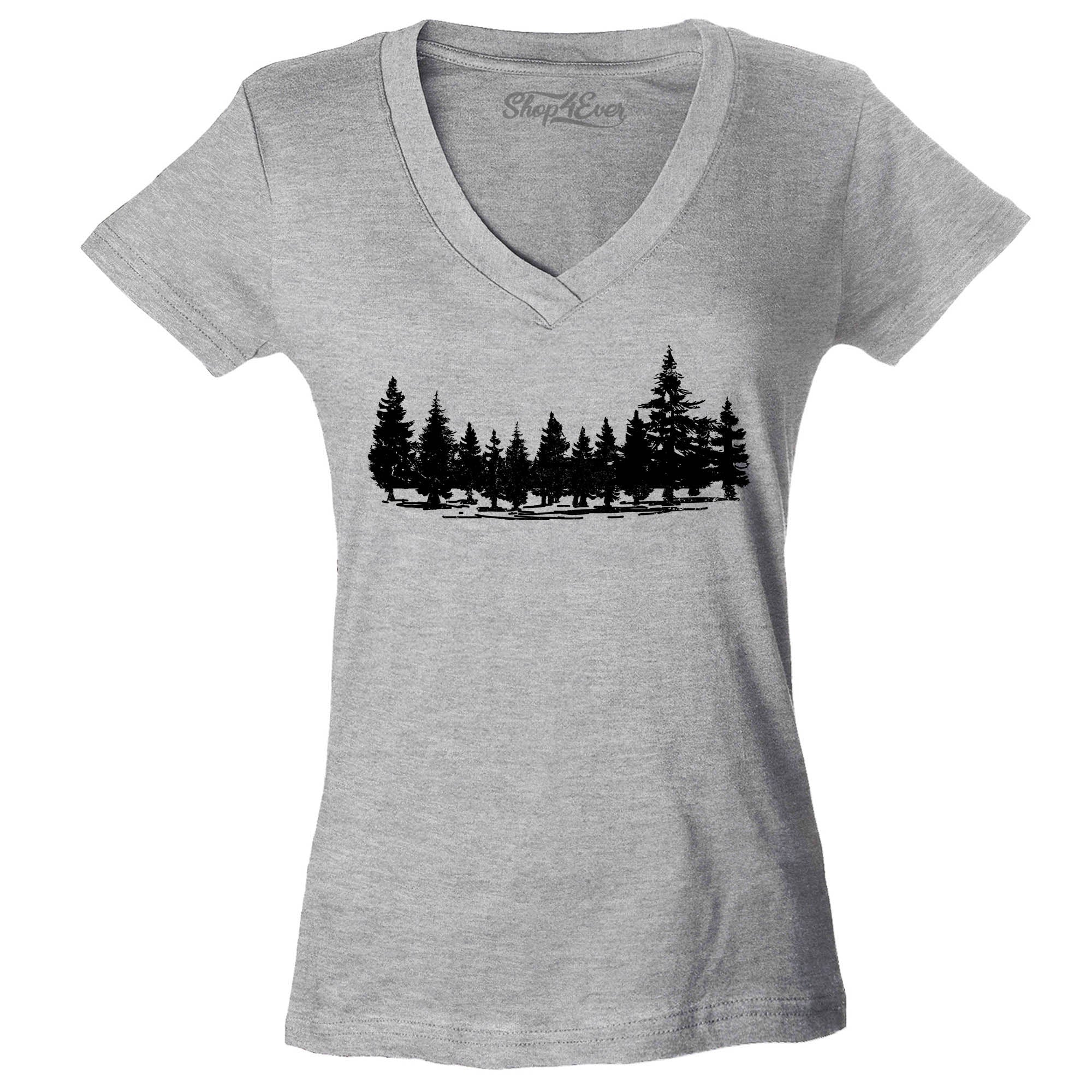 Forest Trees Nature Mountains Wildlife Women's V-Neck T-Shirt Slim Fit