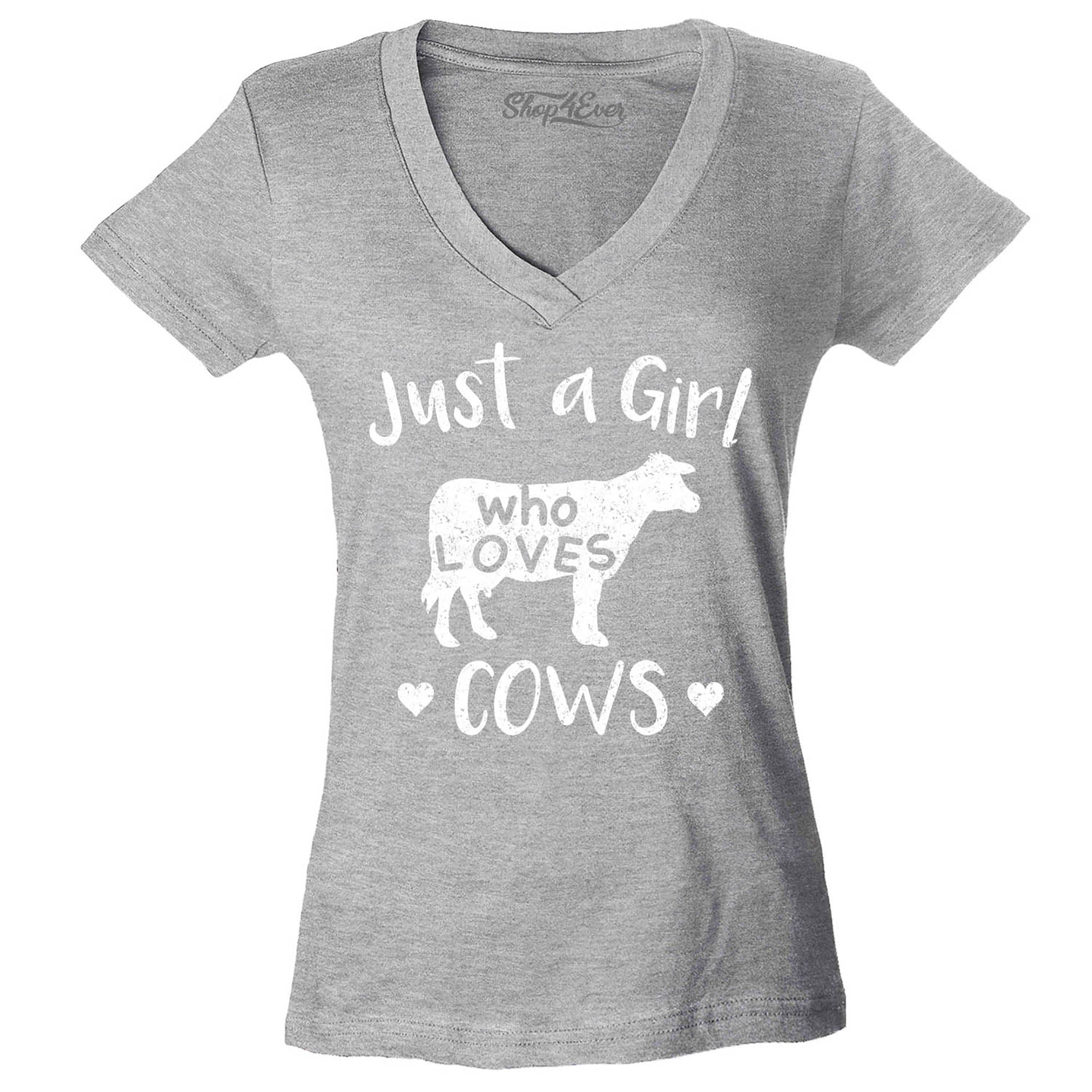 Just A Girl Who Loves Cows Women's V-Neck T-Shirt Slim Fit