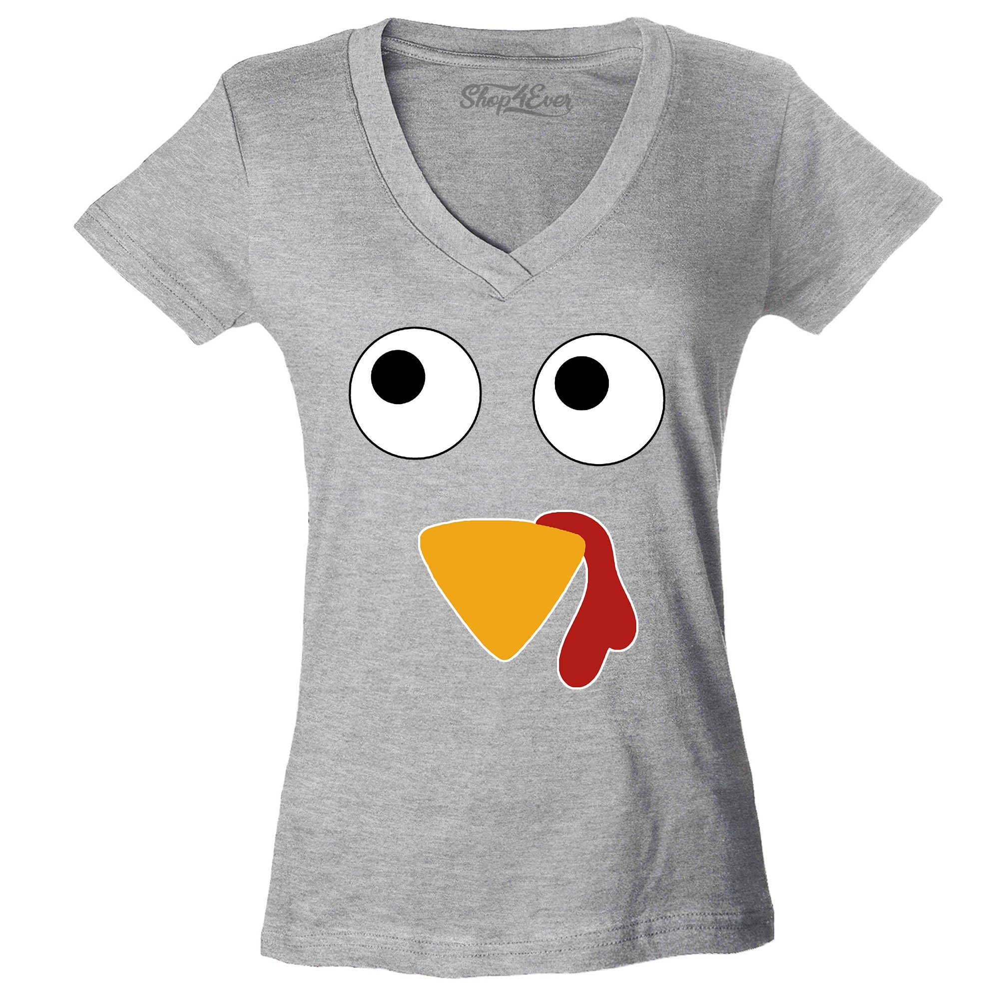 Turkey Face Women's V-Neck T-Shirt Thanksgiving Shirts Slim FIT