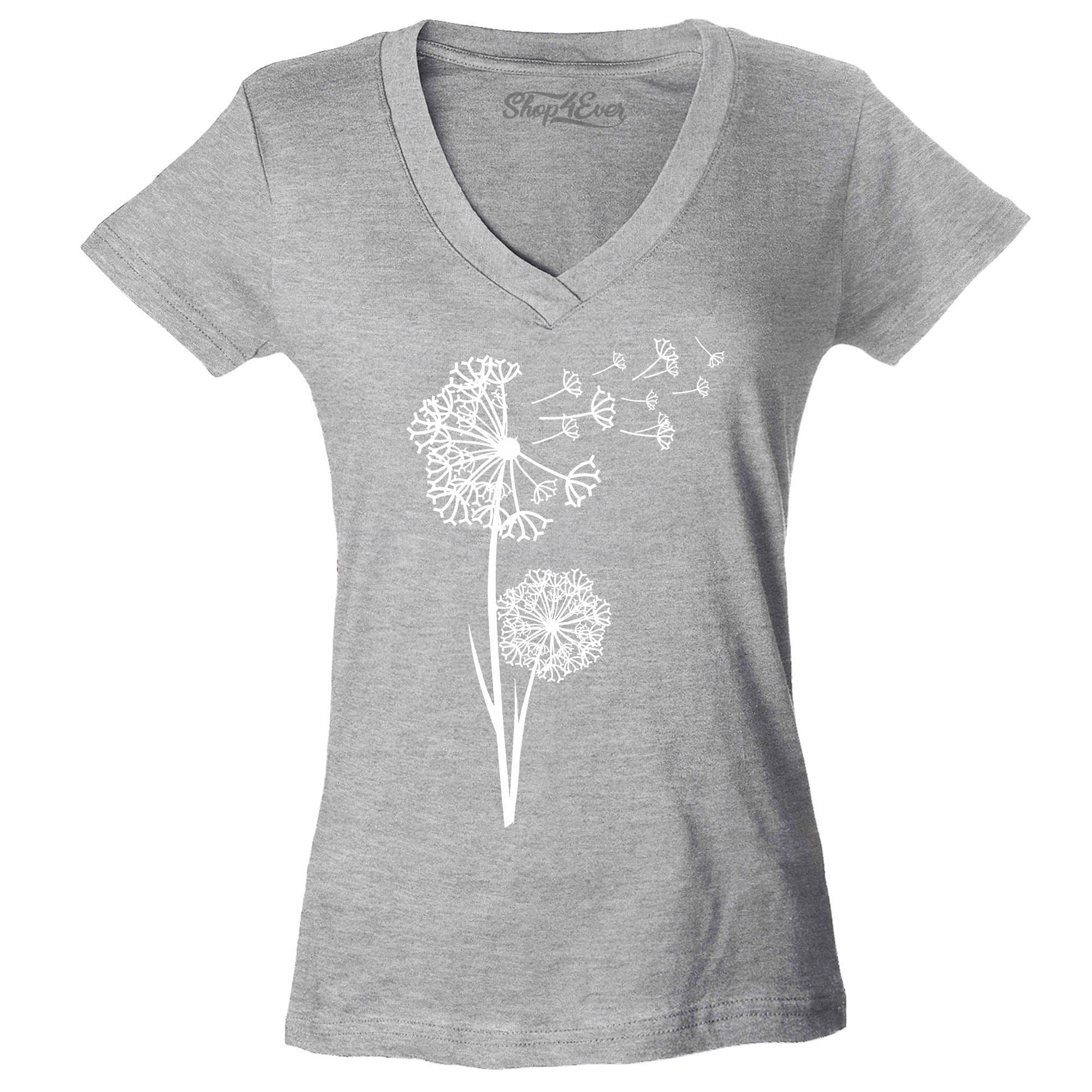 Dandelion Blowing Wish Flower Wildflowers Women's V-Neck T-Shirt Slim Fit