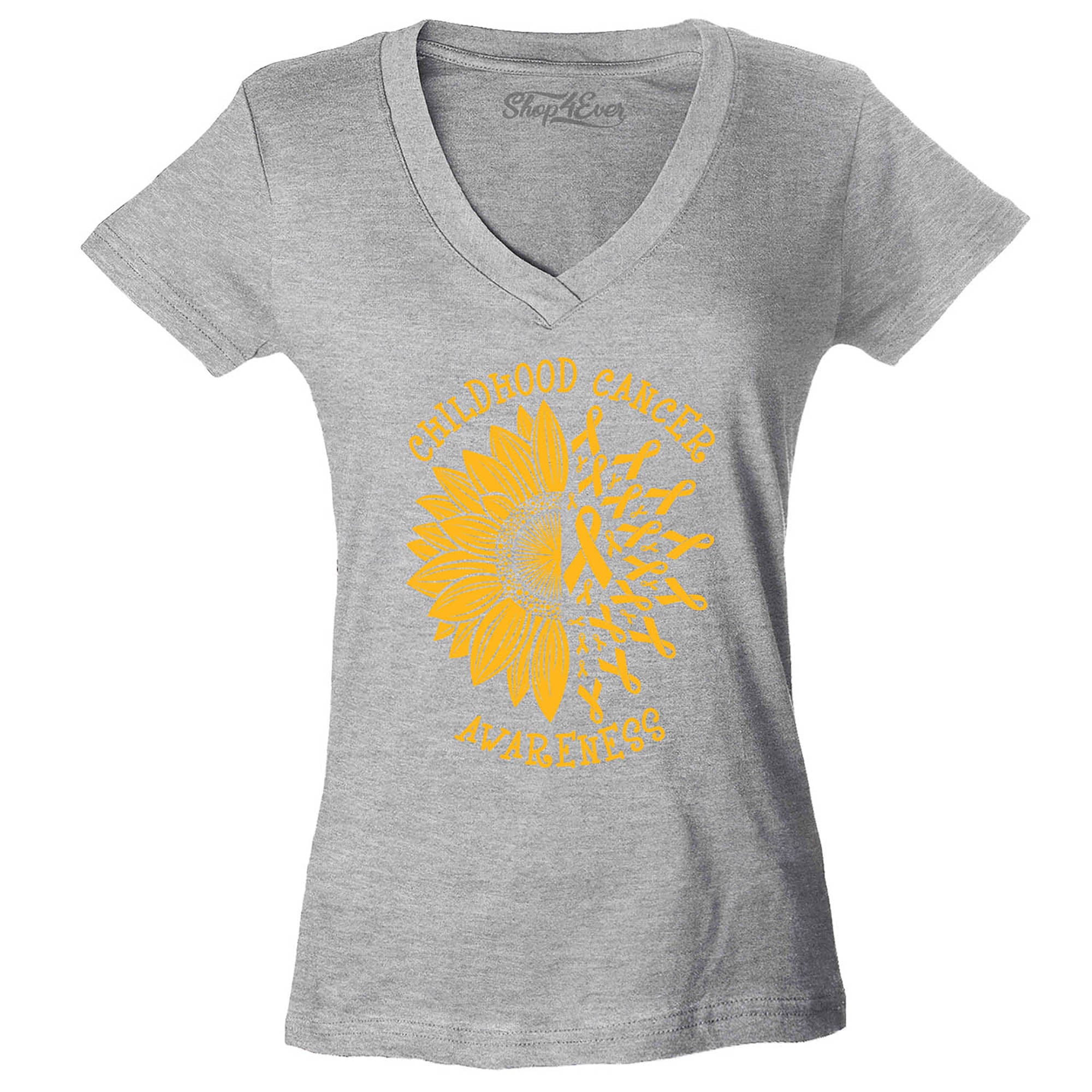 Sunflower Gold Ribbon Childhood Cancer Awareness Women's V-Neck T-Shirt Slim Fit