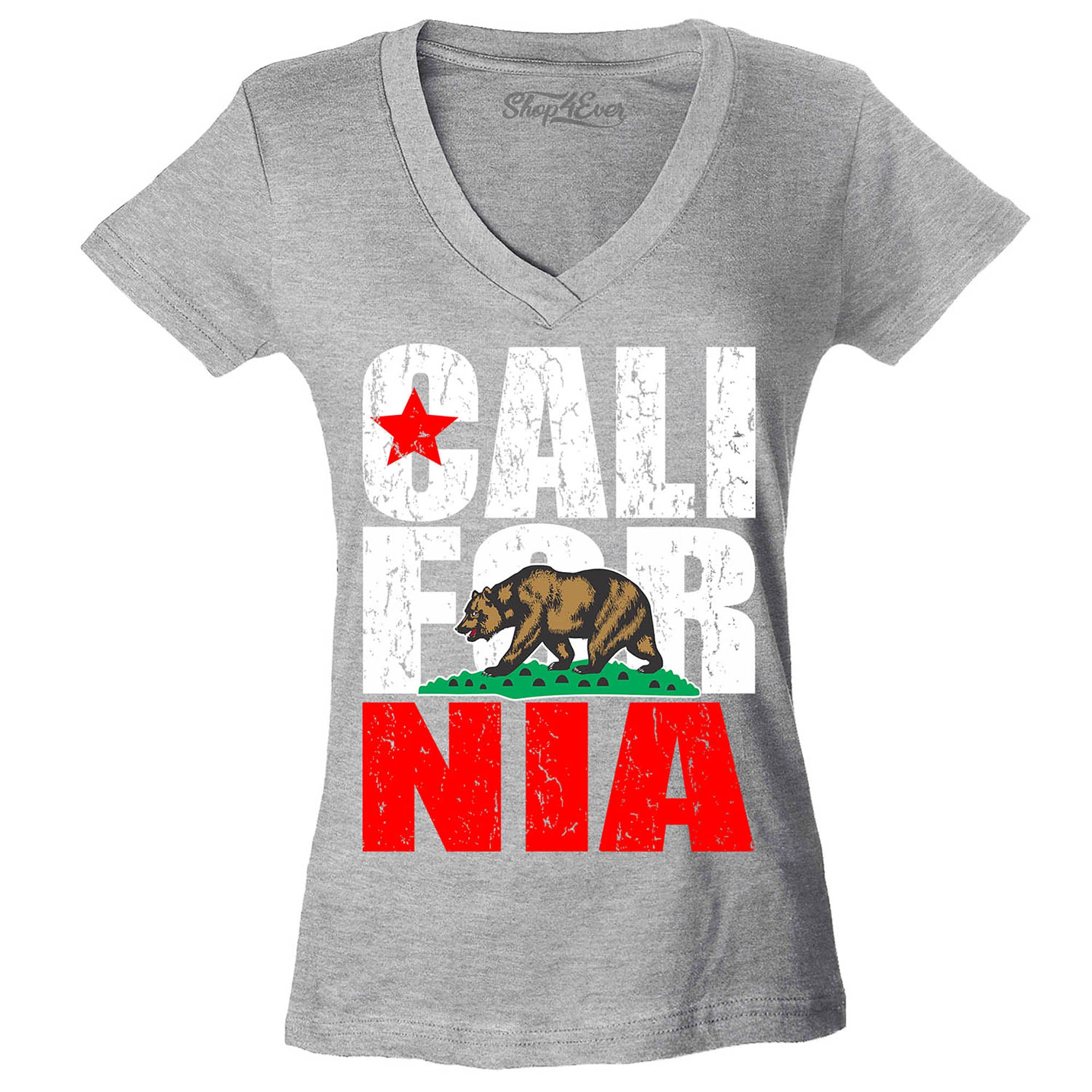 California State Flag Bear Women's V-Neck T-Shirt Shirts Slim FIT