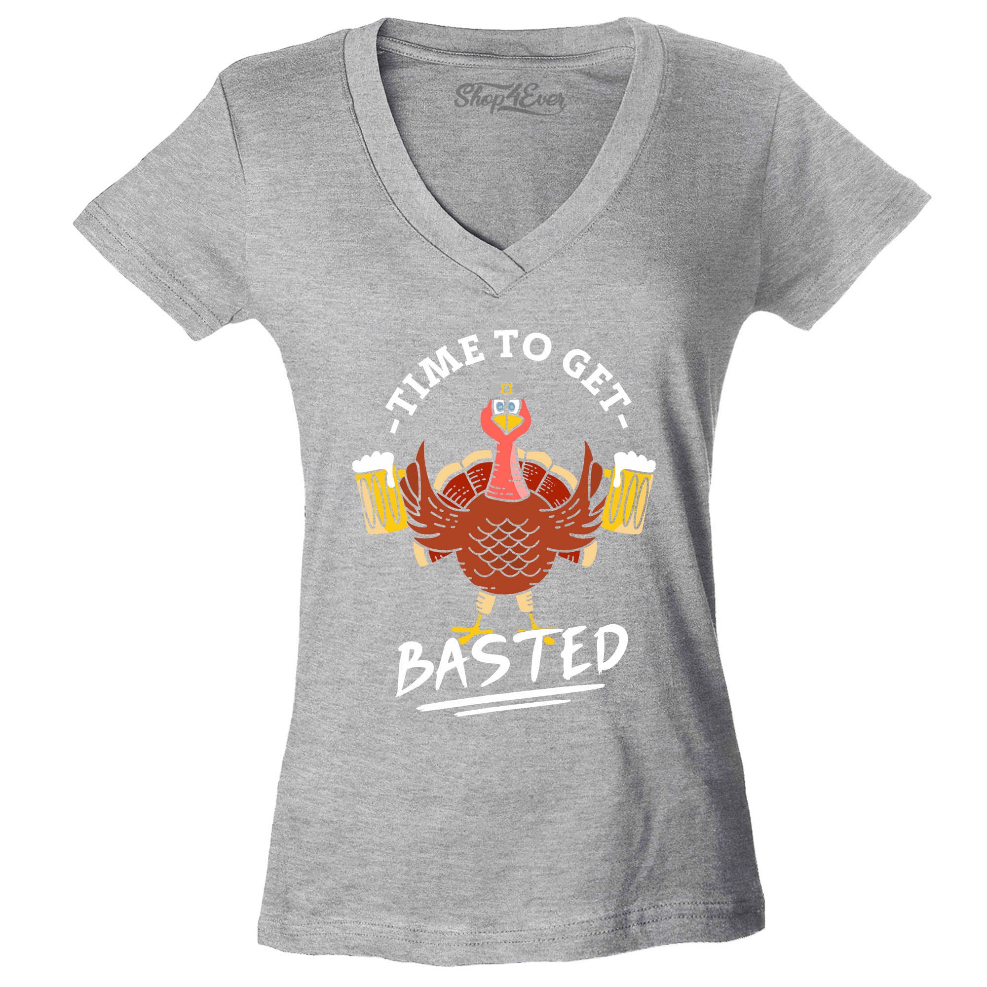 Time to Get Basted Thanksgiving Turkey Women's V-Neck T-Shirt Slim Fit