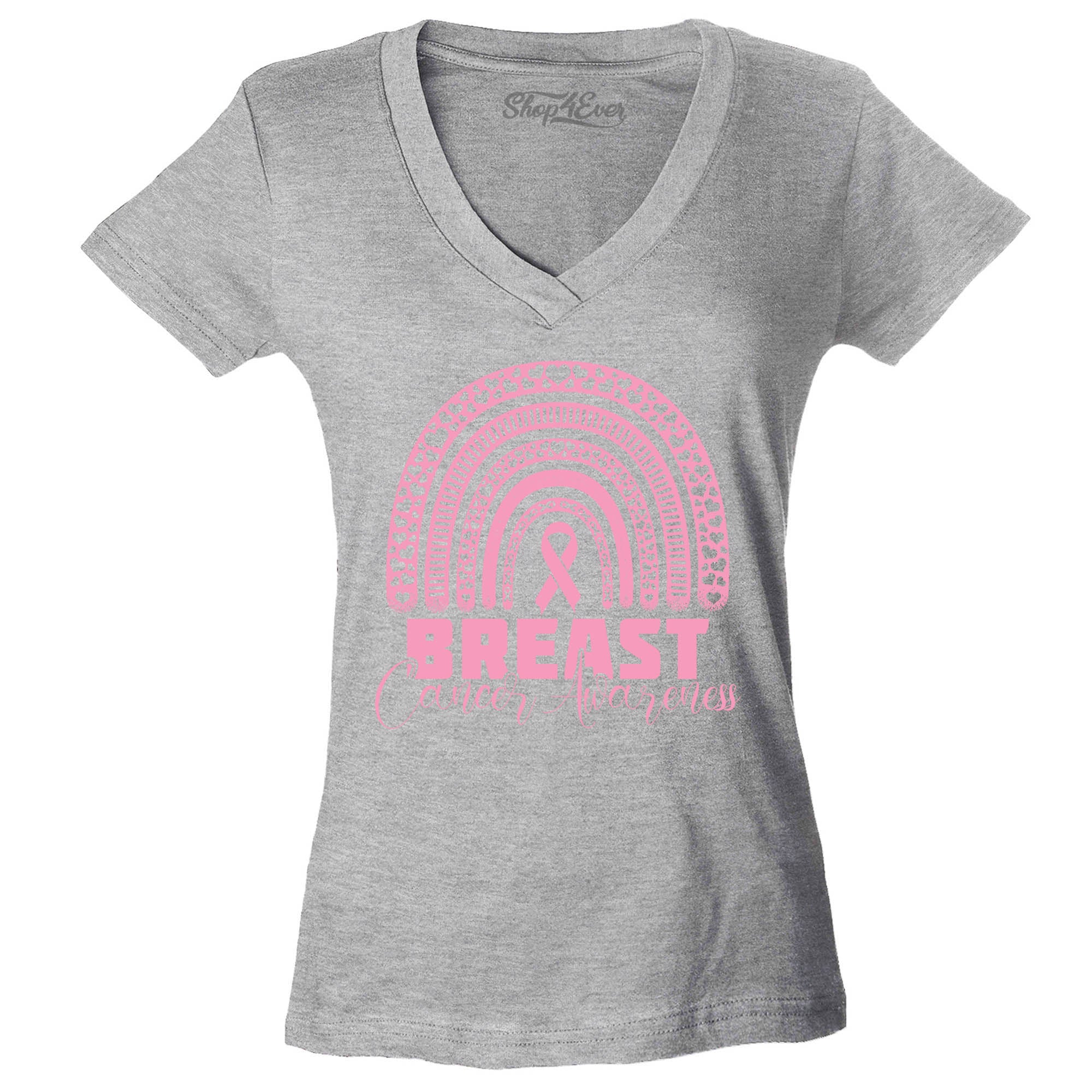 Breast Cancer Awareness Rainbow Women's V-Neck T-Shirt Slim Fit