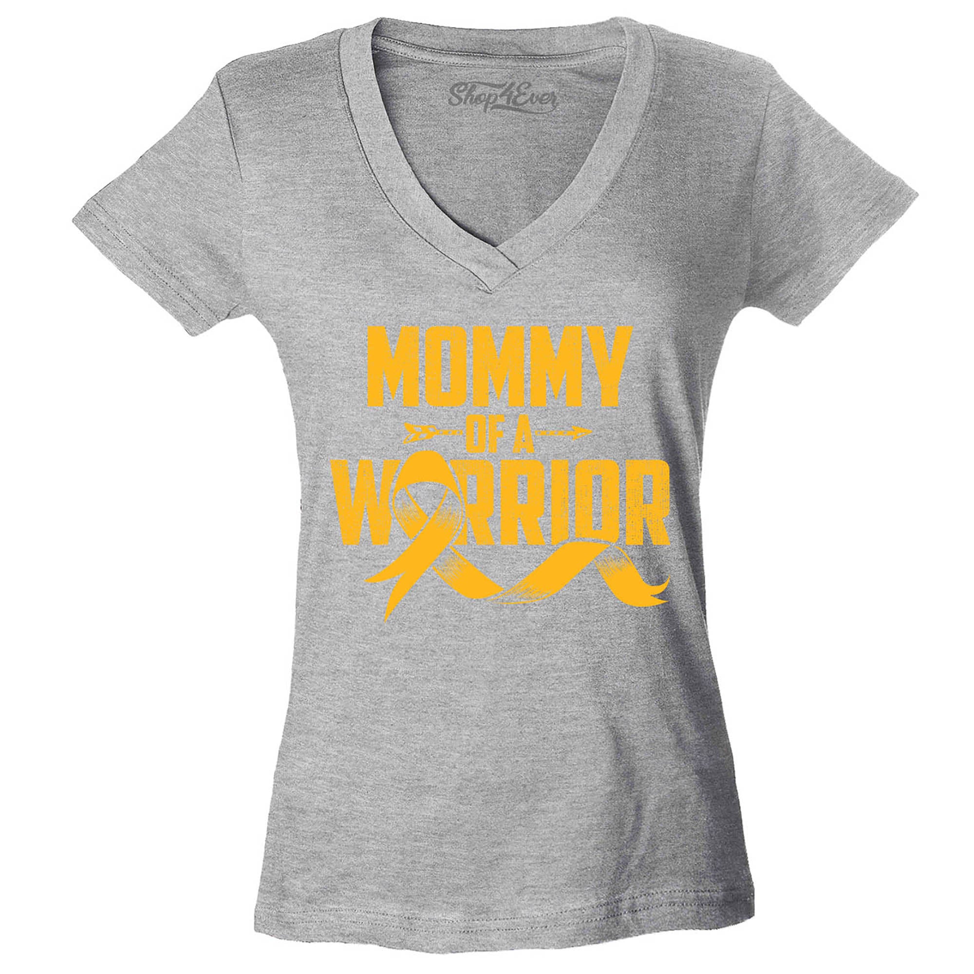 Mommy of a Warrior Childhood Cancer Awareness Women's V-Neck T-Shirt Slim Fit