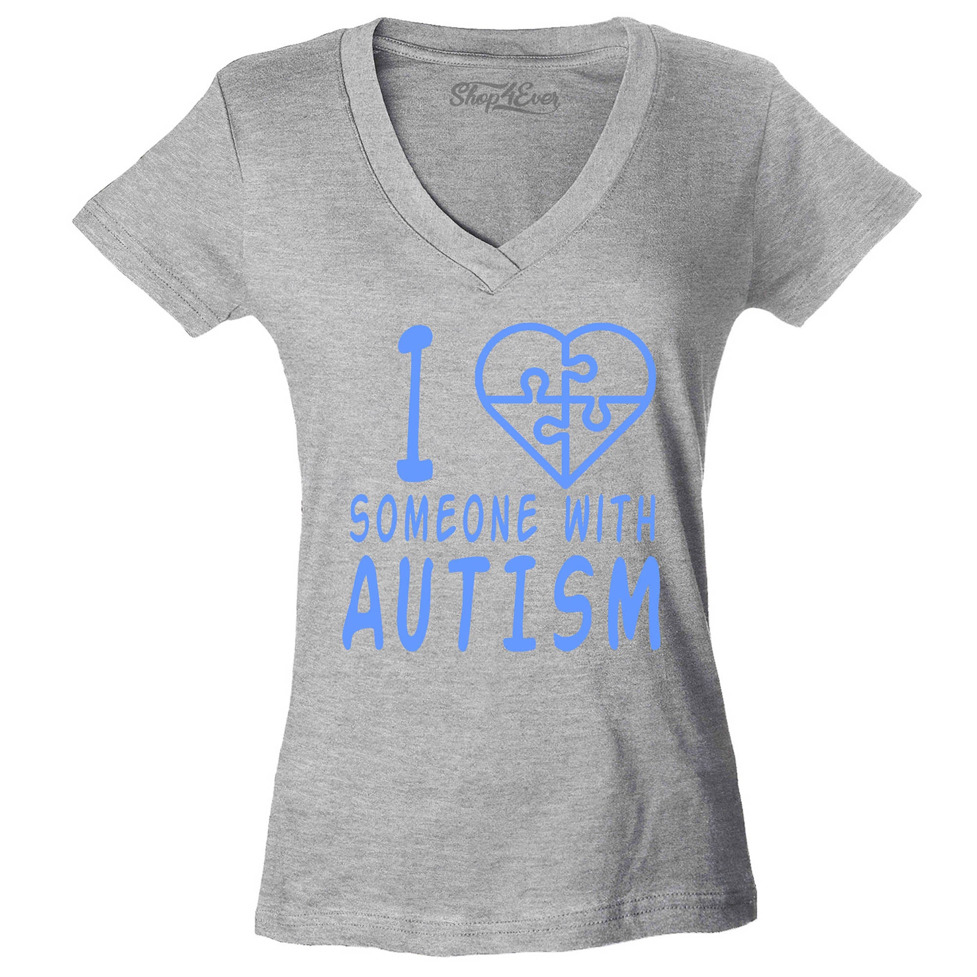 I Love Someone with Autism Blue Women's V-Neck T-Shirt Autism Support Shirts