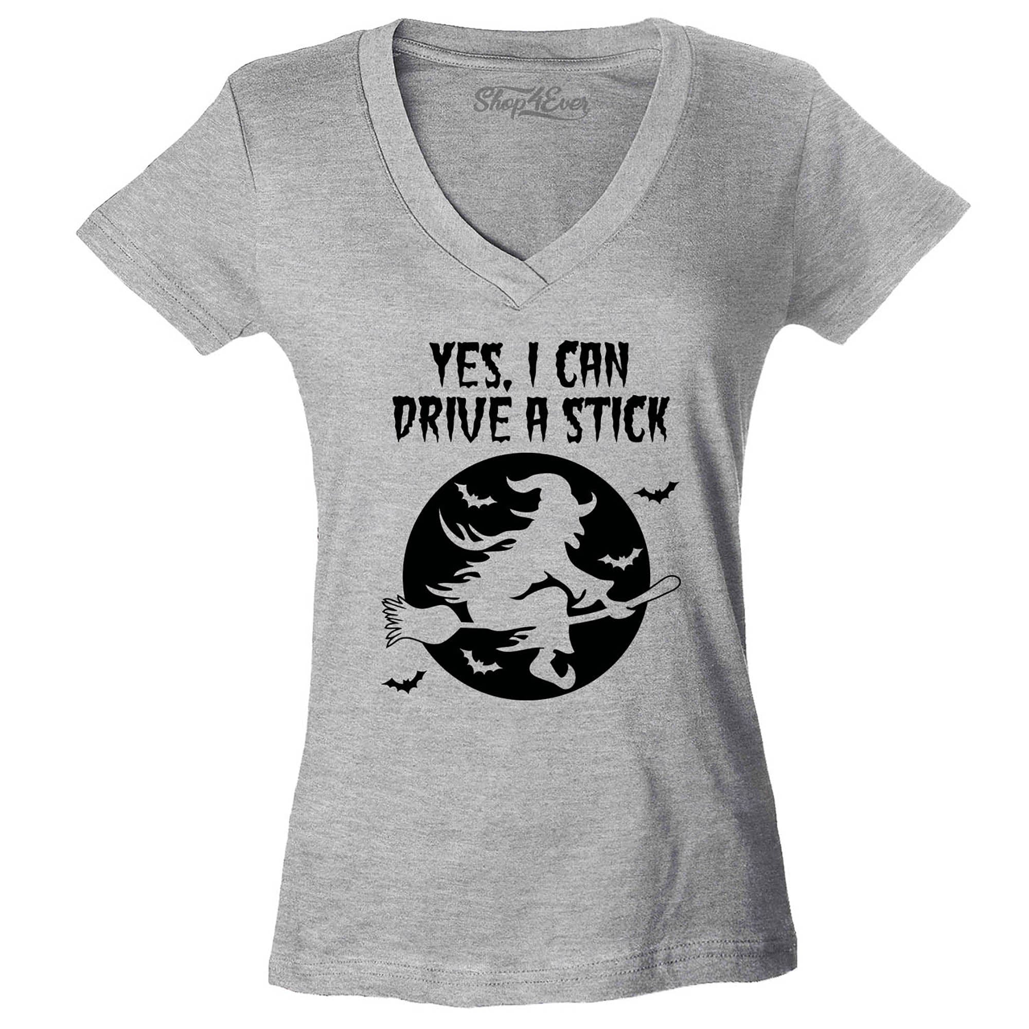 Yes, I Can Drive A Stick Witch Women's V-Neck T-Shirt Slim Fit