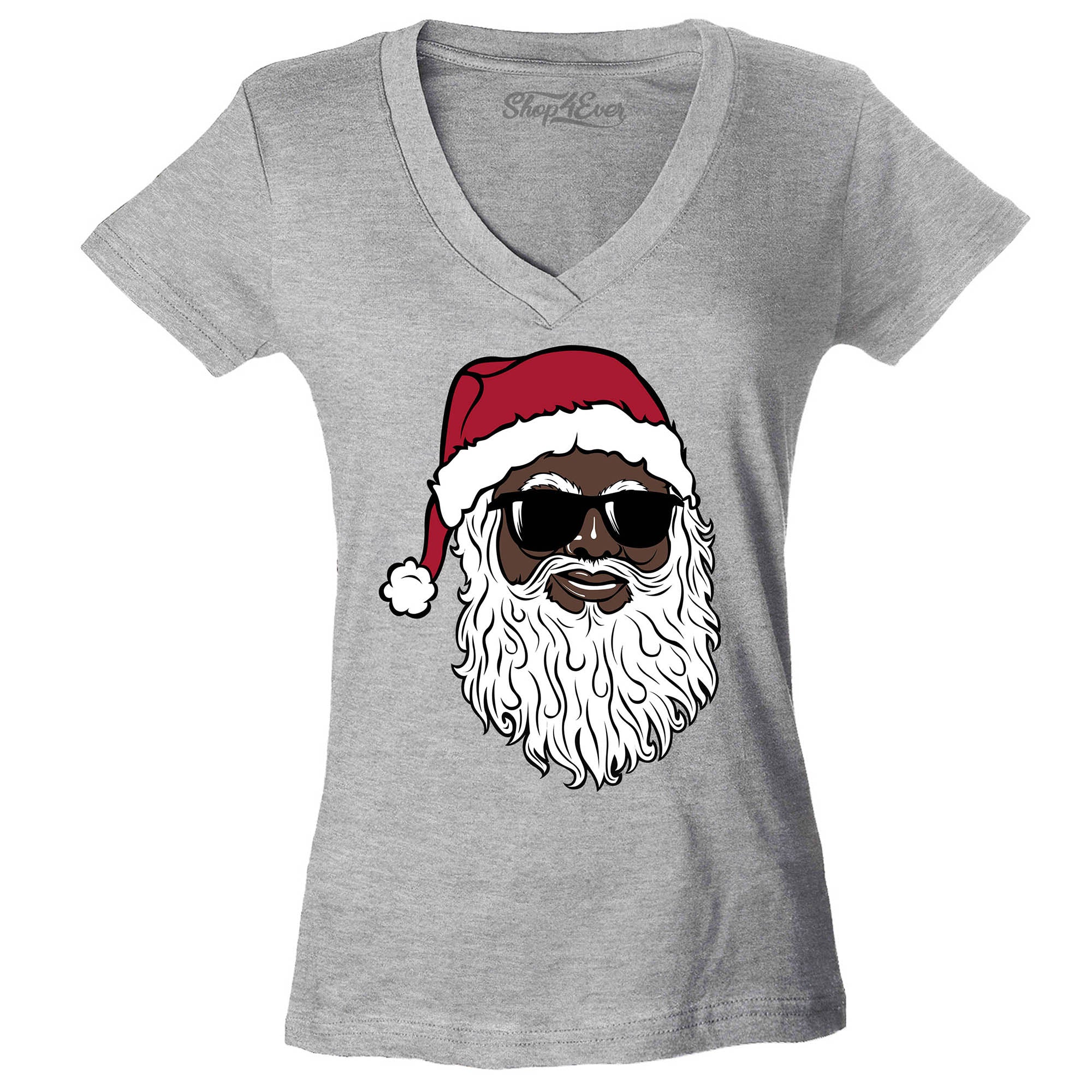 Santa Claus Wearing Sunglasses Christmas Xmas Women's V-Neck T-Shirt Slim Fit