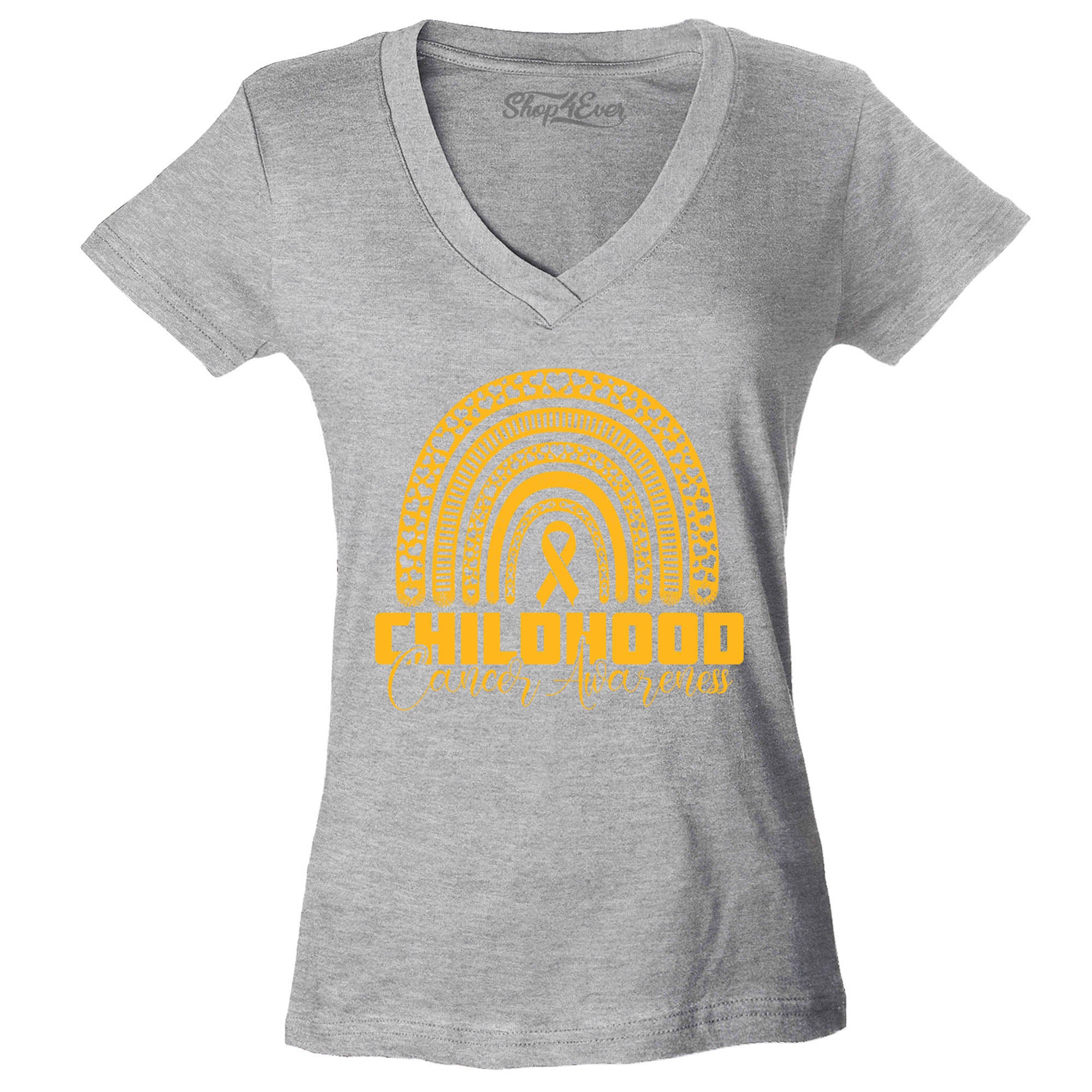 Childhood Cancer Awareness Gold Rainbow Women's V-Neck T-Shirt Slim Fit