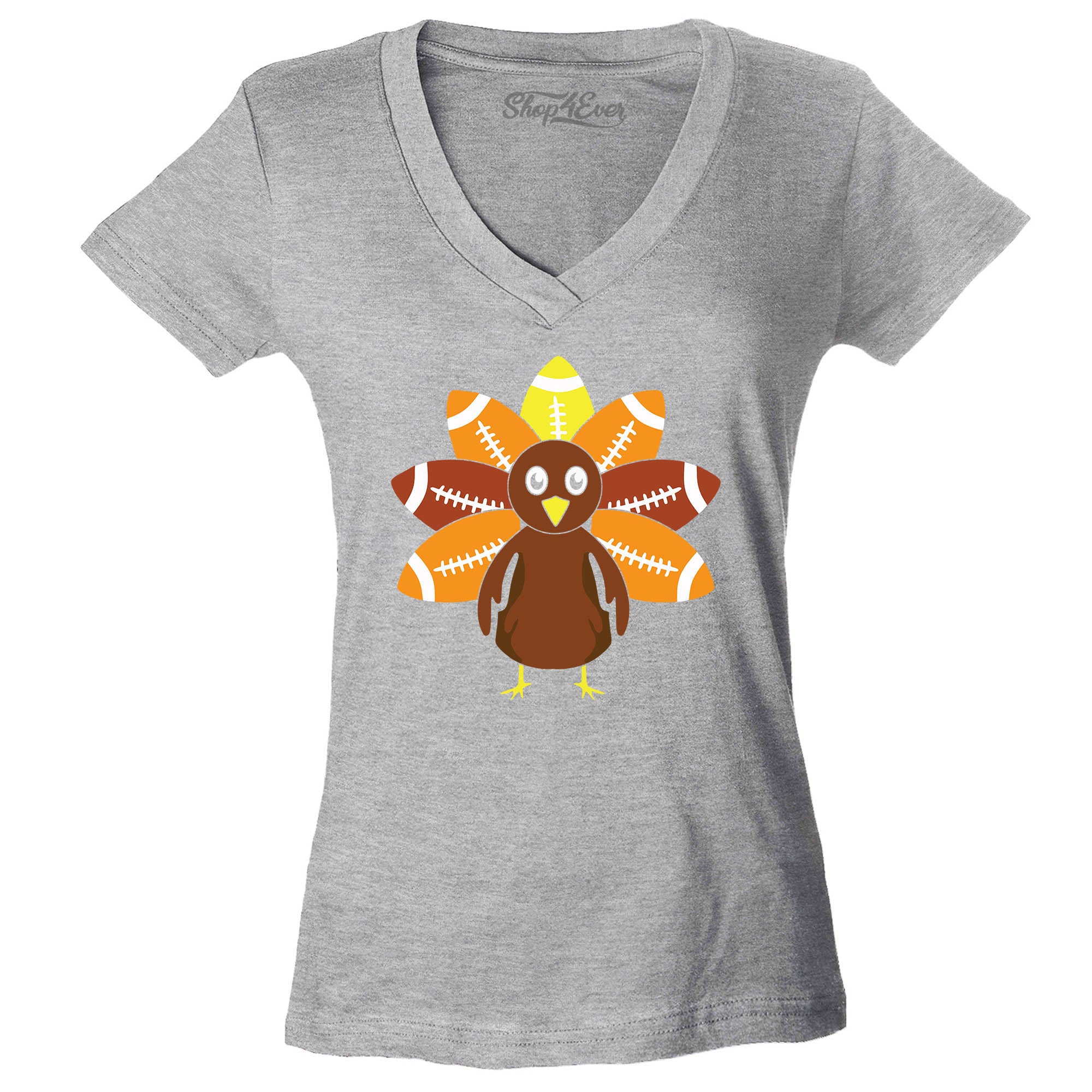 Football Turkey Thanksgiving Women's V-Neck T-Shirt Slim Fit