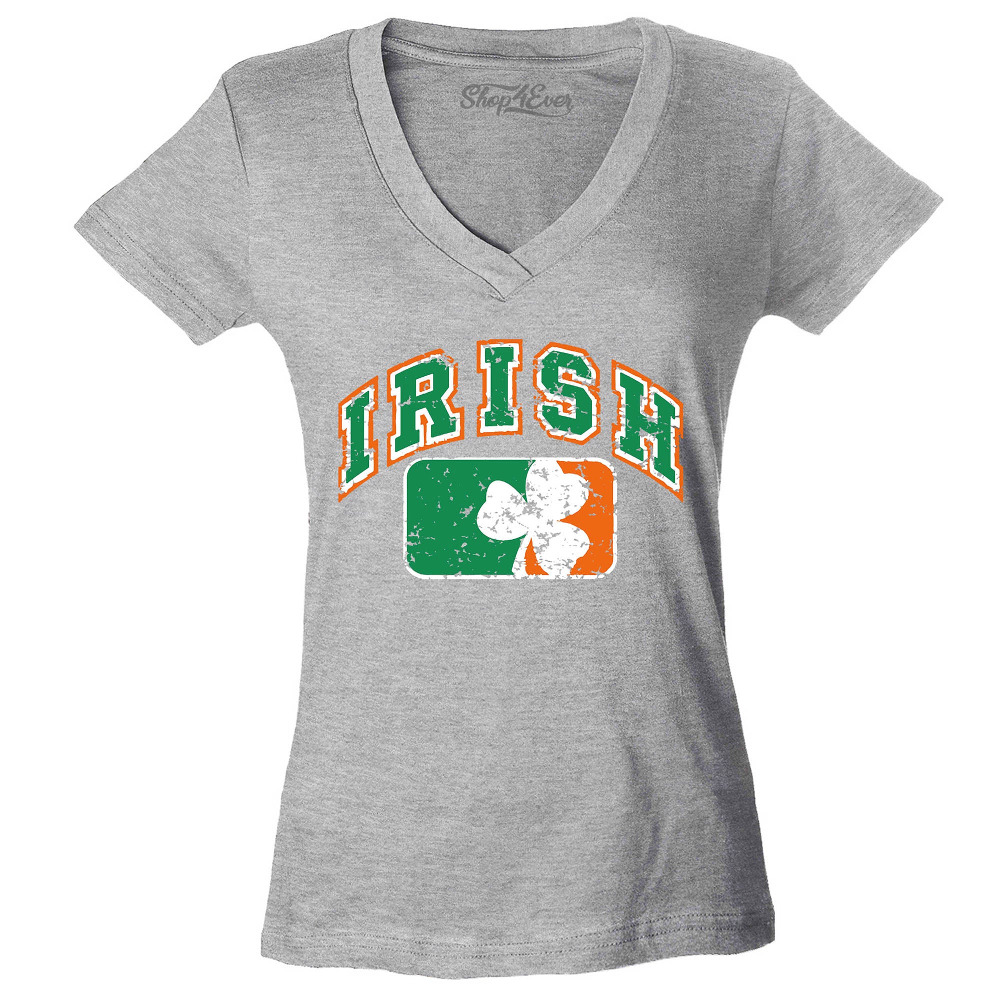 Vintage Irish Flag Shamrock Women's V-Neck T-Shirt St. Patrick's Day Shirts Slim FIT