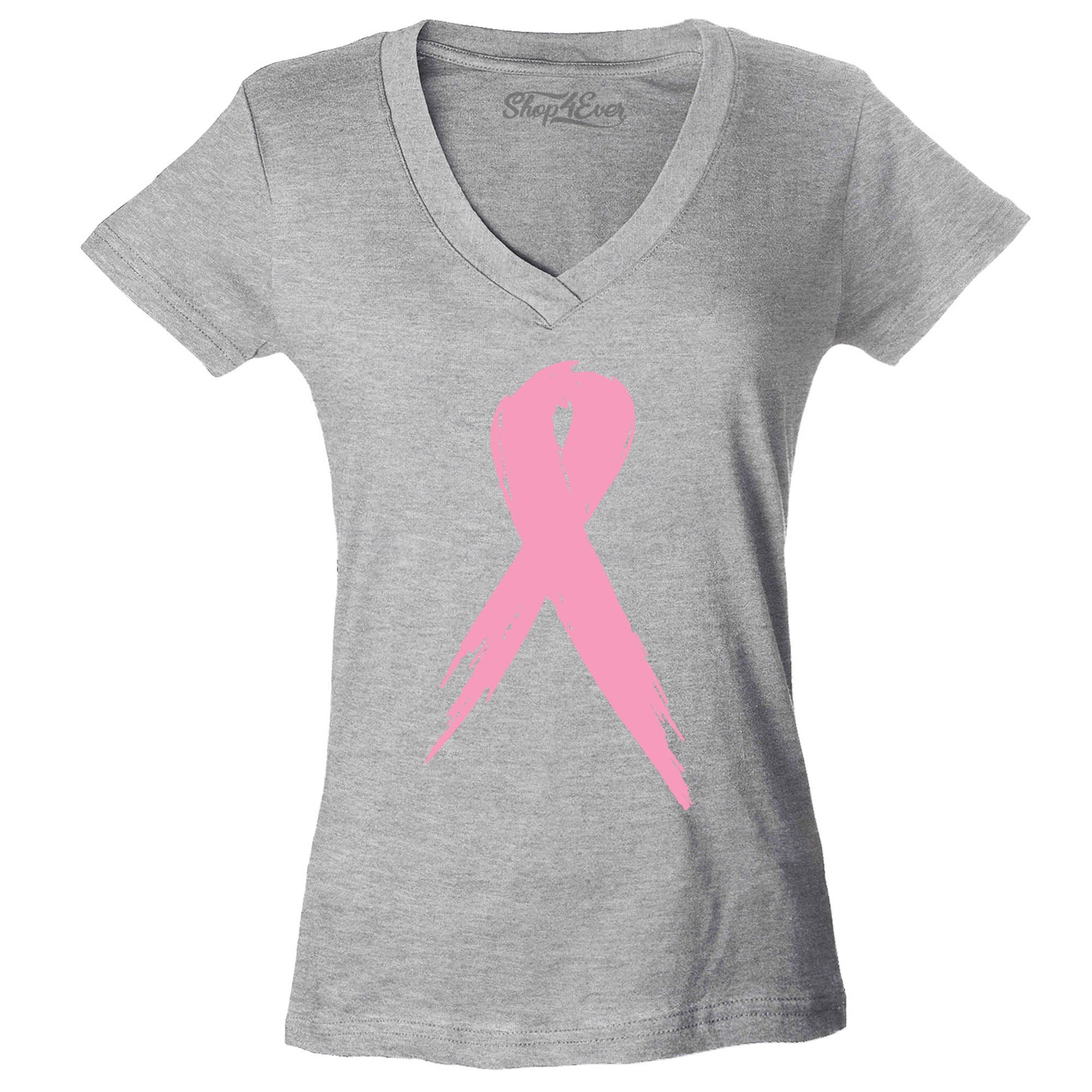 Pink Breast Cancer Ribbon Awareness Women's V-Neck T-Shirt Slim Fit