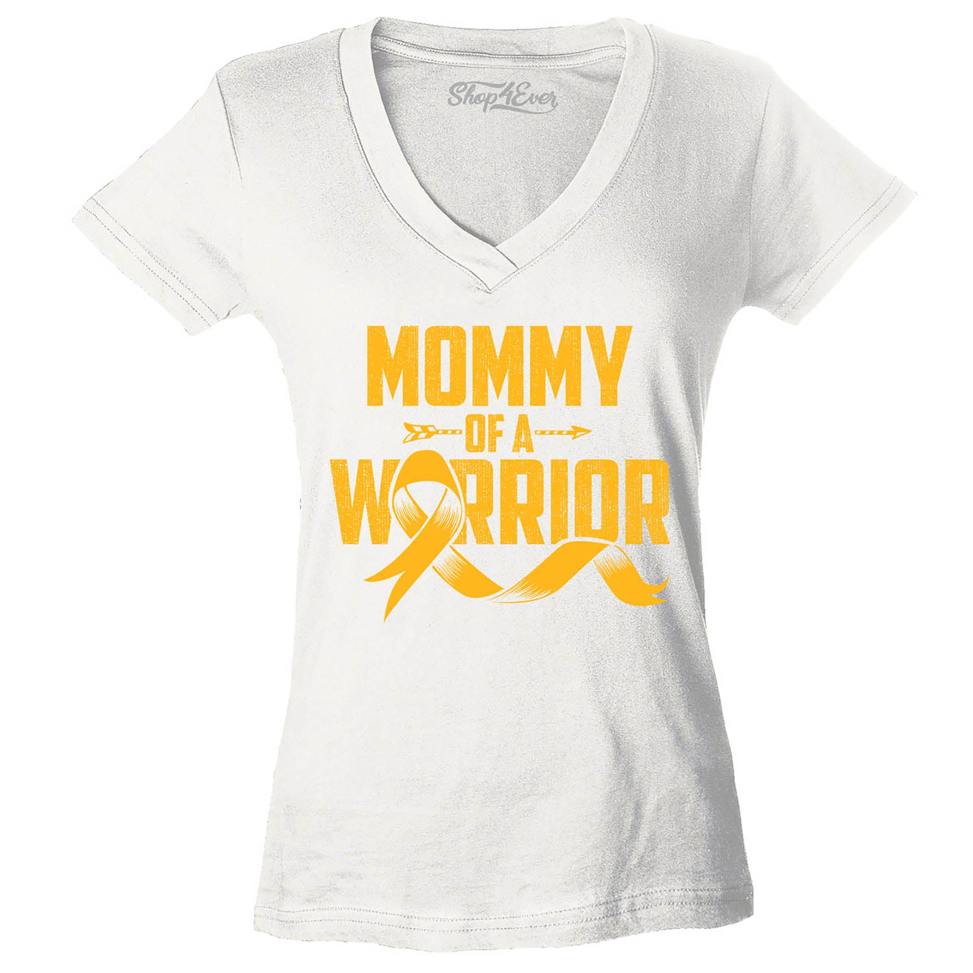 Mommy of a Warrior Childhood Cancer Awareness Women's V-Neck T-Shirt Slim Fit