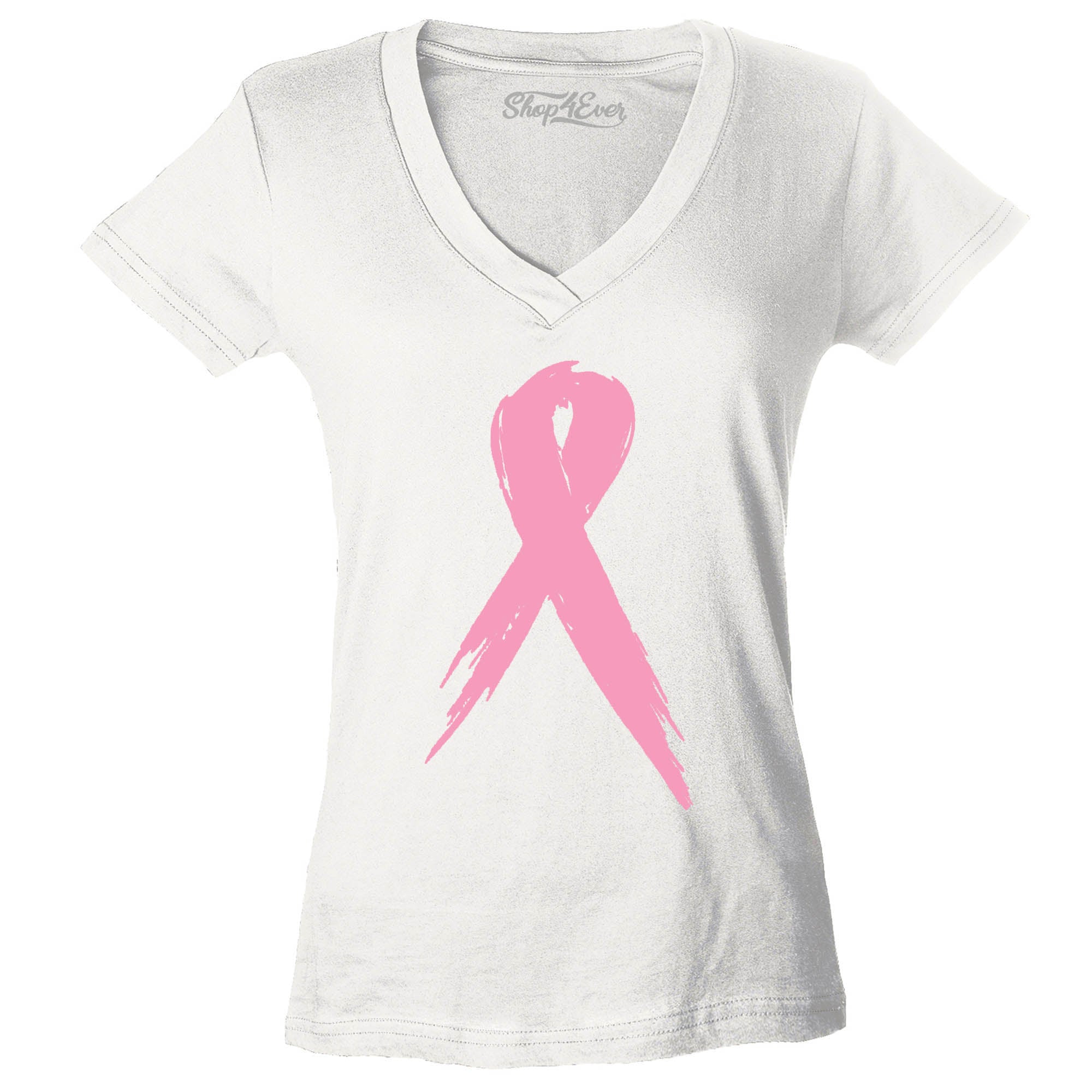 Pink Breast Cancer Ribbon Awareness Women's V-Neck T-Shirt Slim Fit