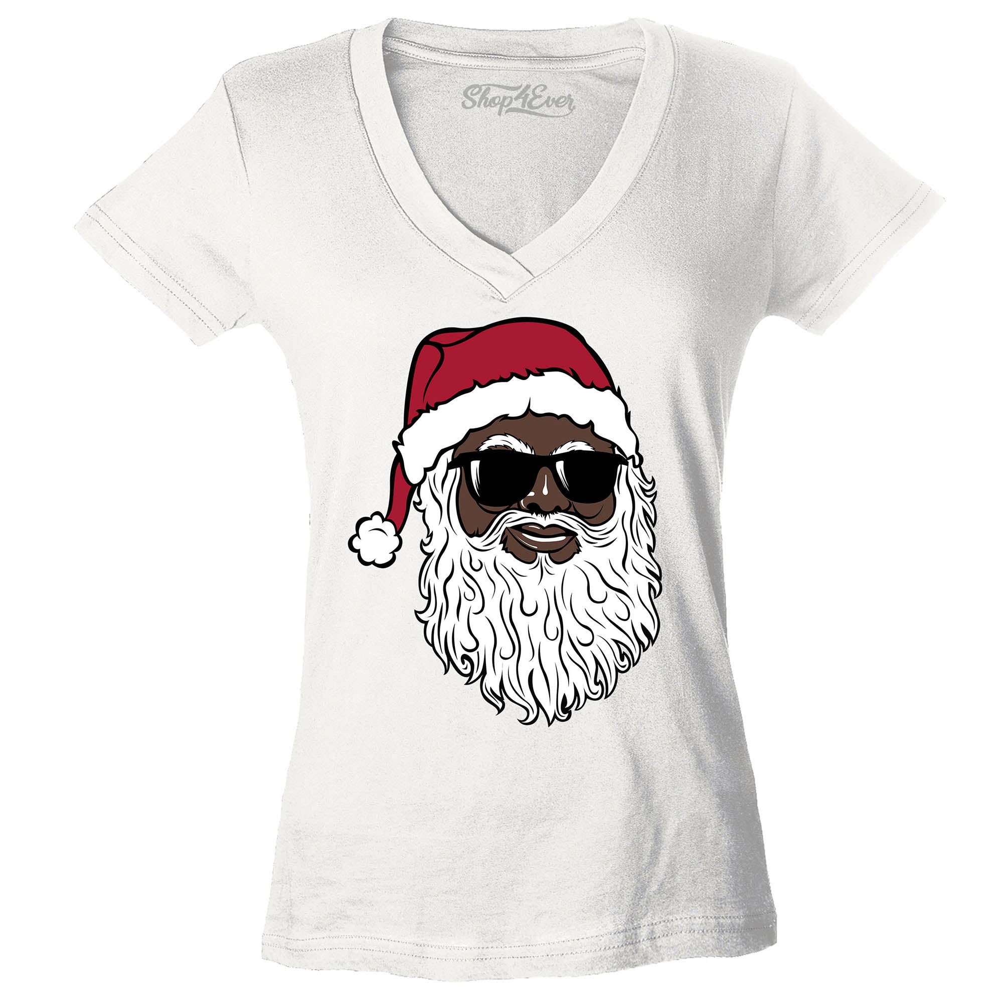 Santa Claus Wearing Sunglasses Christmas Xmas Women's V-Neck T-Shirt Slim Fit