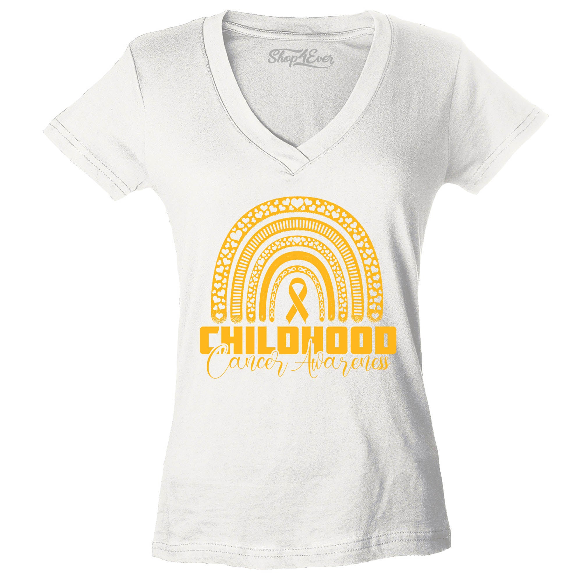 Childhood Cancer Awareness Gold Rainbow Women's V-Neck T-Shirt Slim Fit