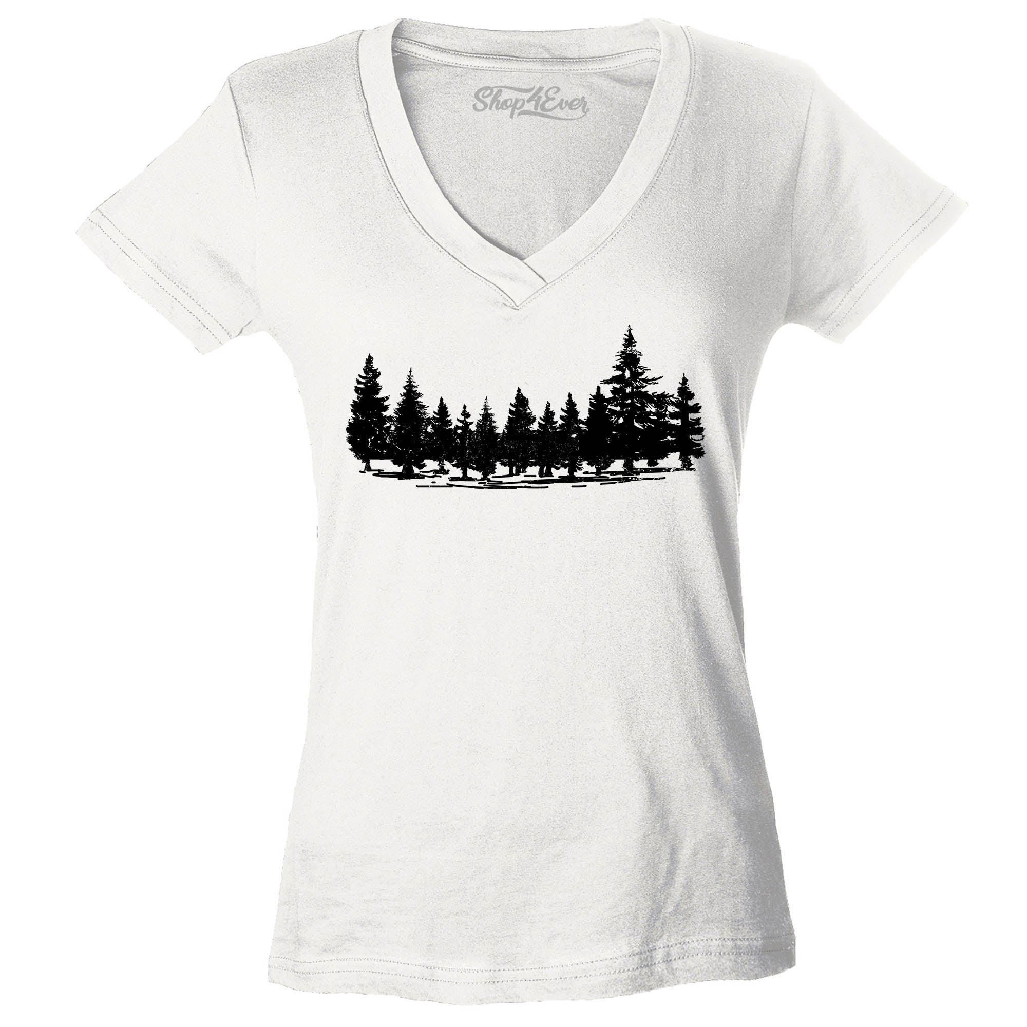 Forest Trees Nature Mountains Wildlife Women's V-Neck T-Shirt Slim Fit