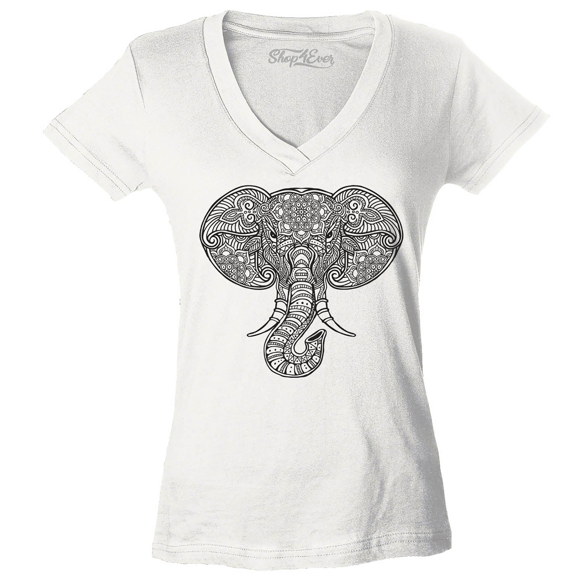 Mandala Elephant Women's V-Neck T-Shirt Slim Fit