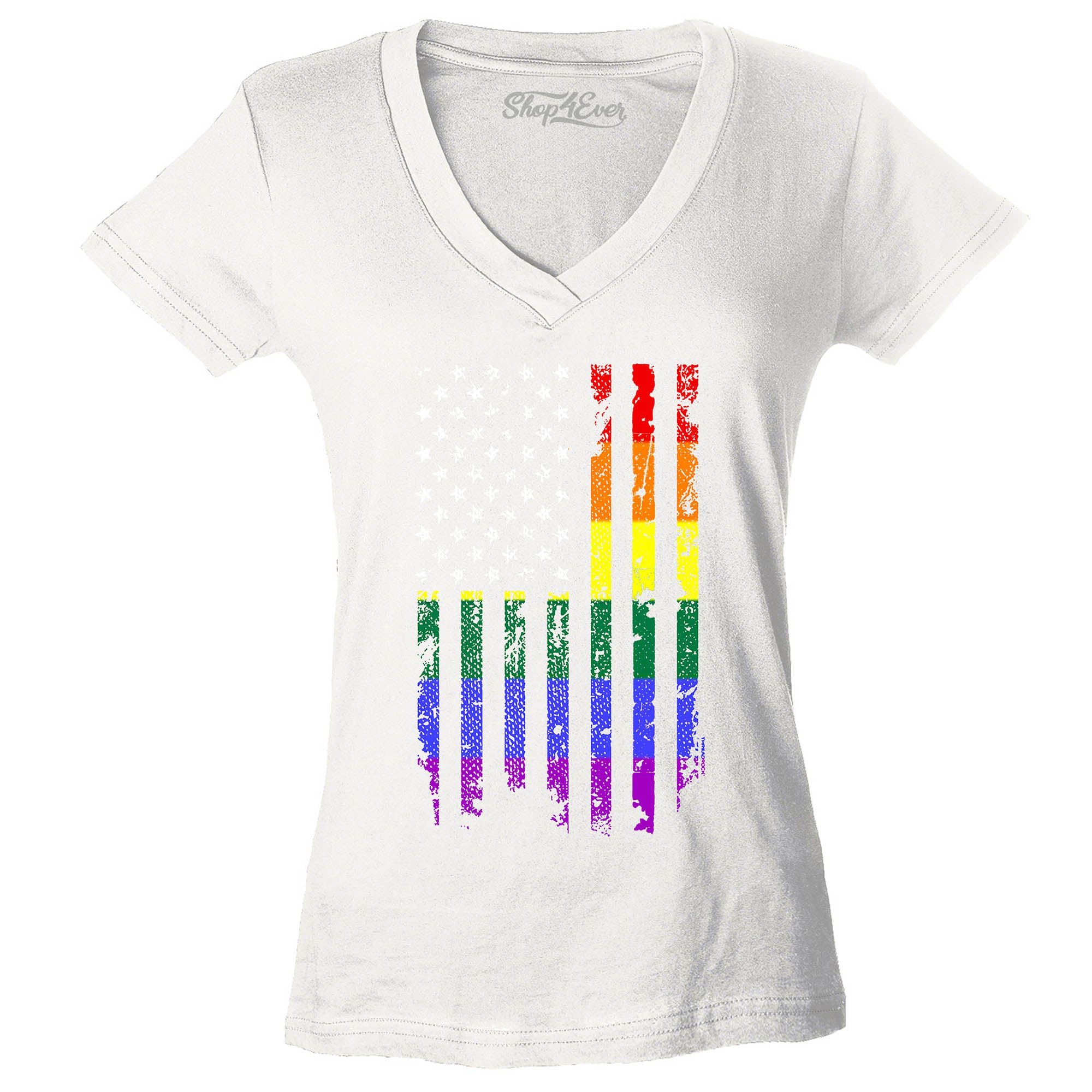 Distressed Rainbow Flag Women's V-Neck T-Shirt Gay Pride Shirts Slim FIT