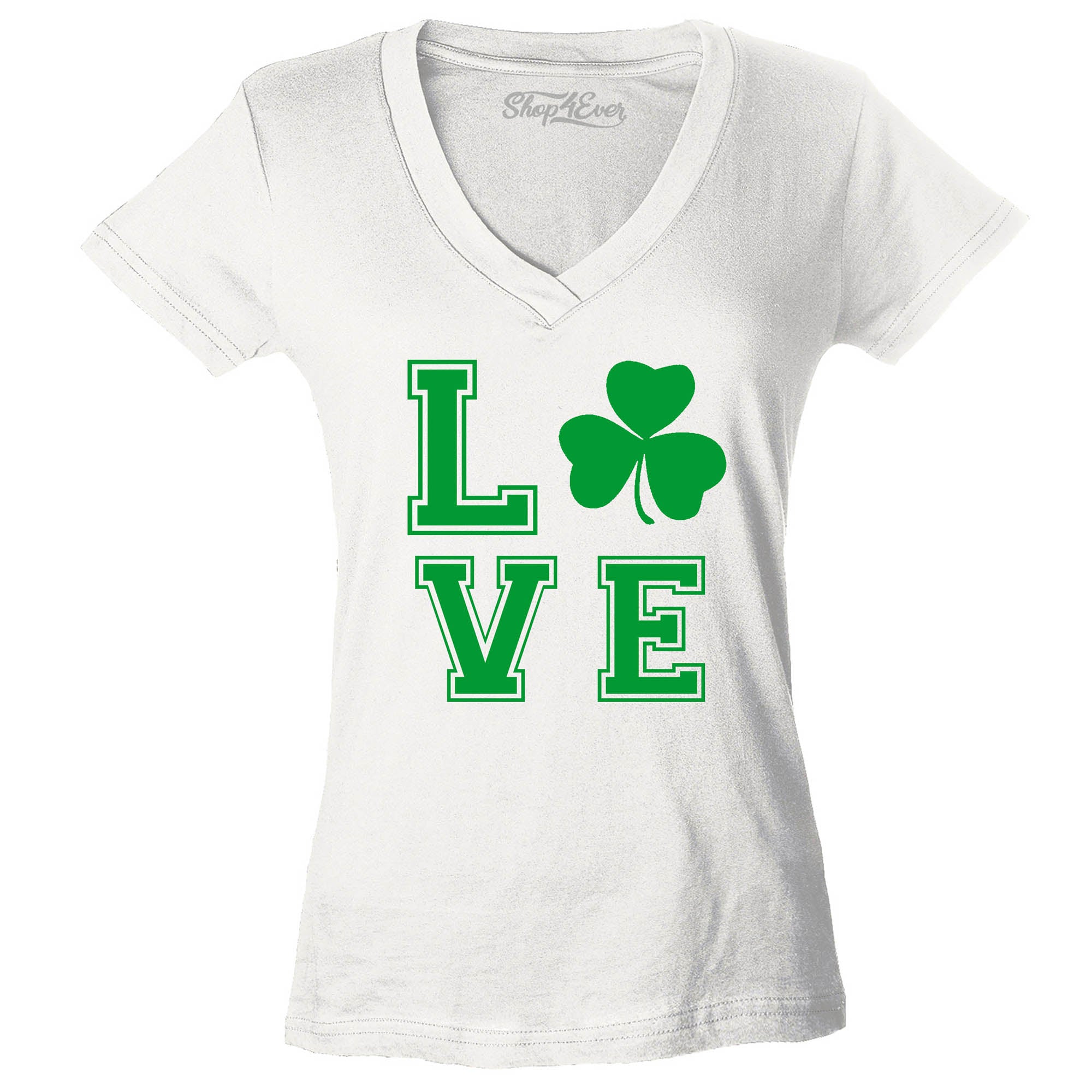 Green Shamrock Love Women's V-Neck T-Shirt St. Patrick's Day Shirts Slim FIT