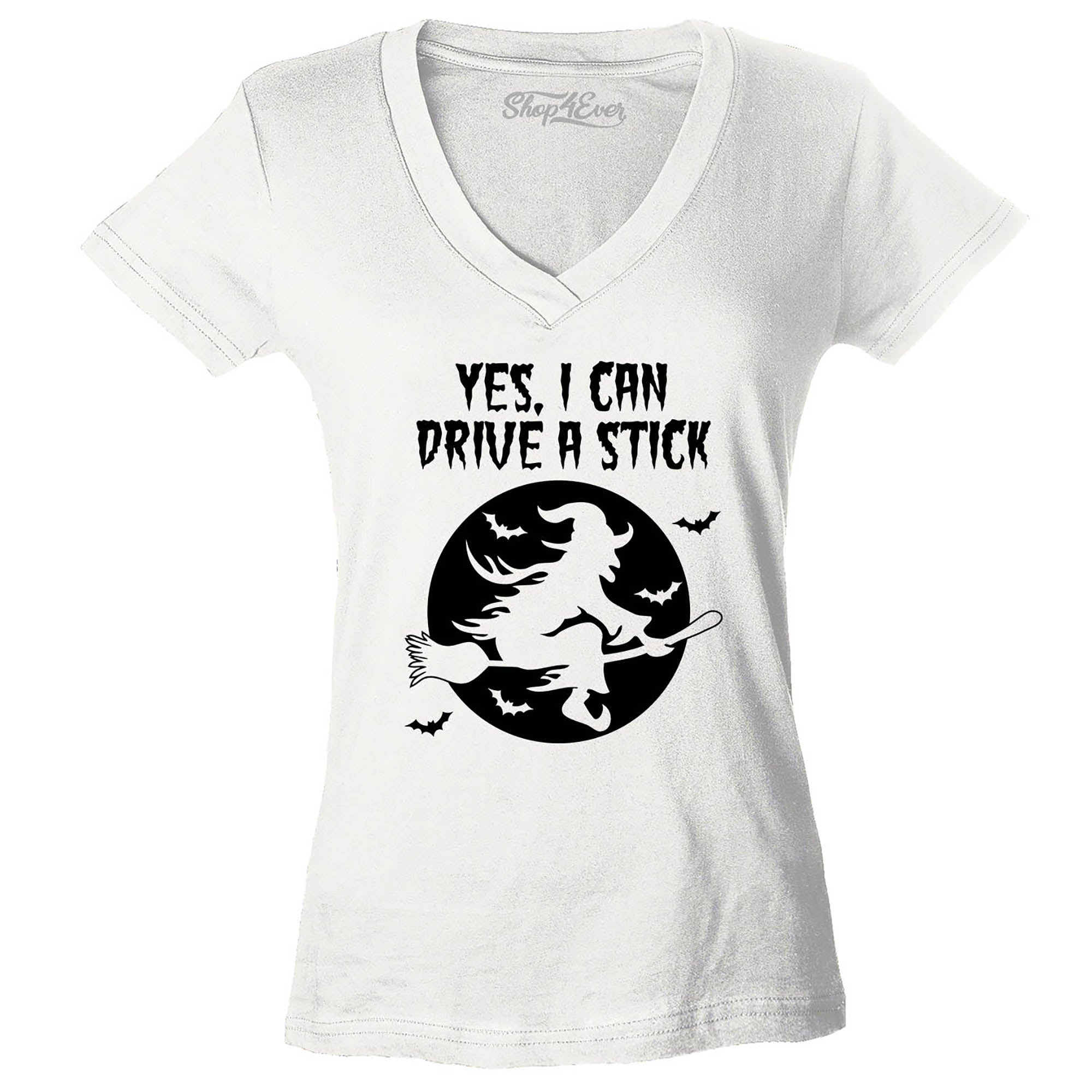 Yes, I Can Drive A Stick Witch Women's V-Neck T-Shirt Slim Fit