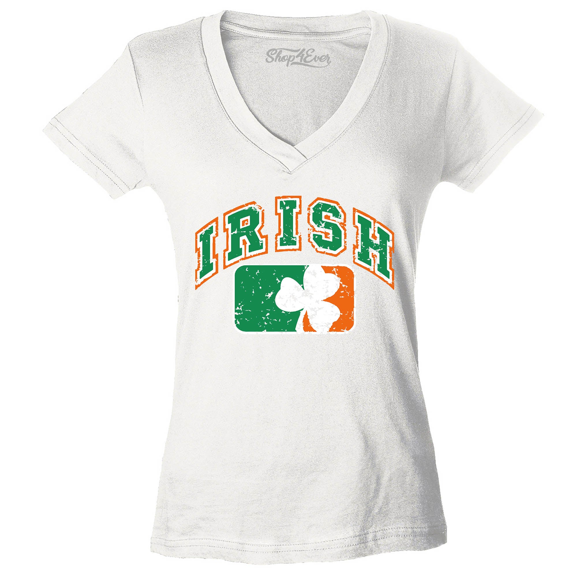 Vintage Irish Flag Shamrock Women's V-Neck T-Shirt St. Patrick's Day Shirts Slim FIT