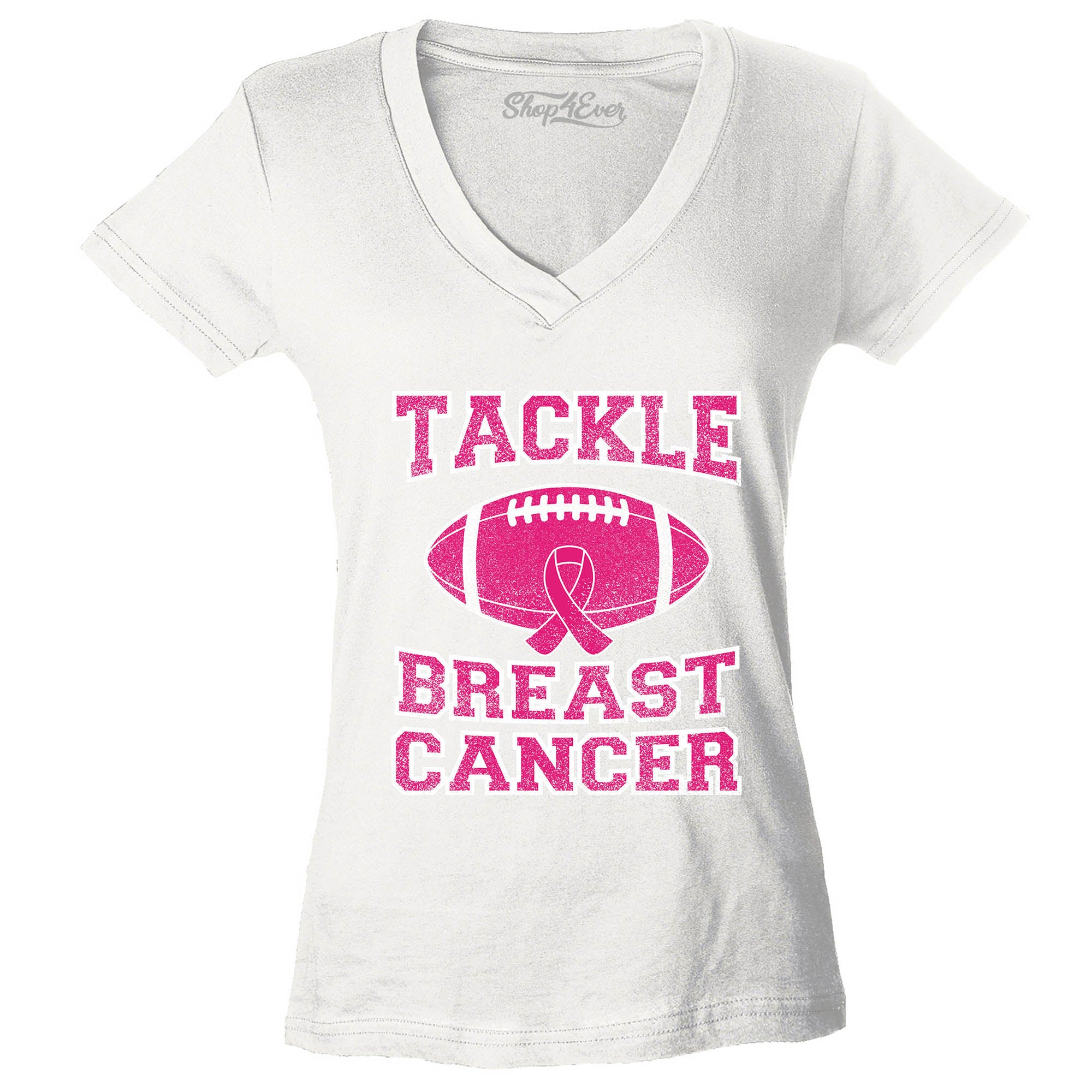 Tackle Breast Cancer Women's V-Neck T-Shirt Support Awareness Shirts Slim FIT