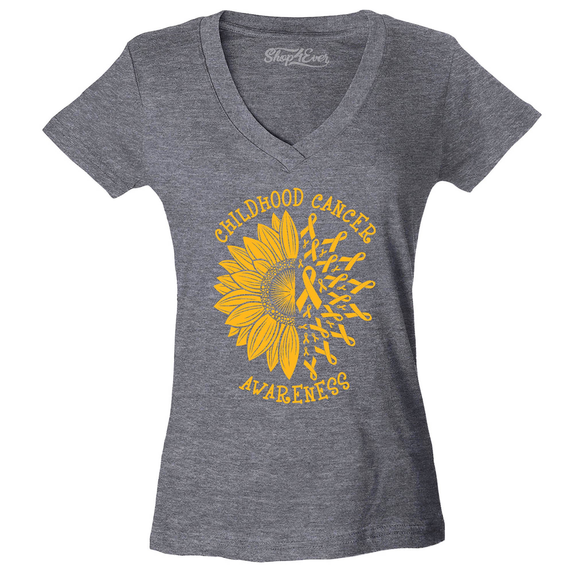 Sunflower Gold Ribbon Childhood Cancer Awareness Women's V-Neck T-Shirt Slim Fit