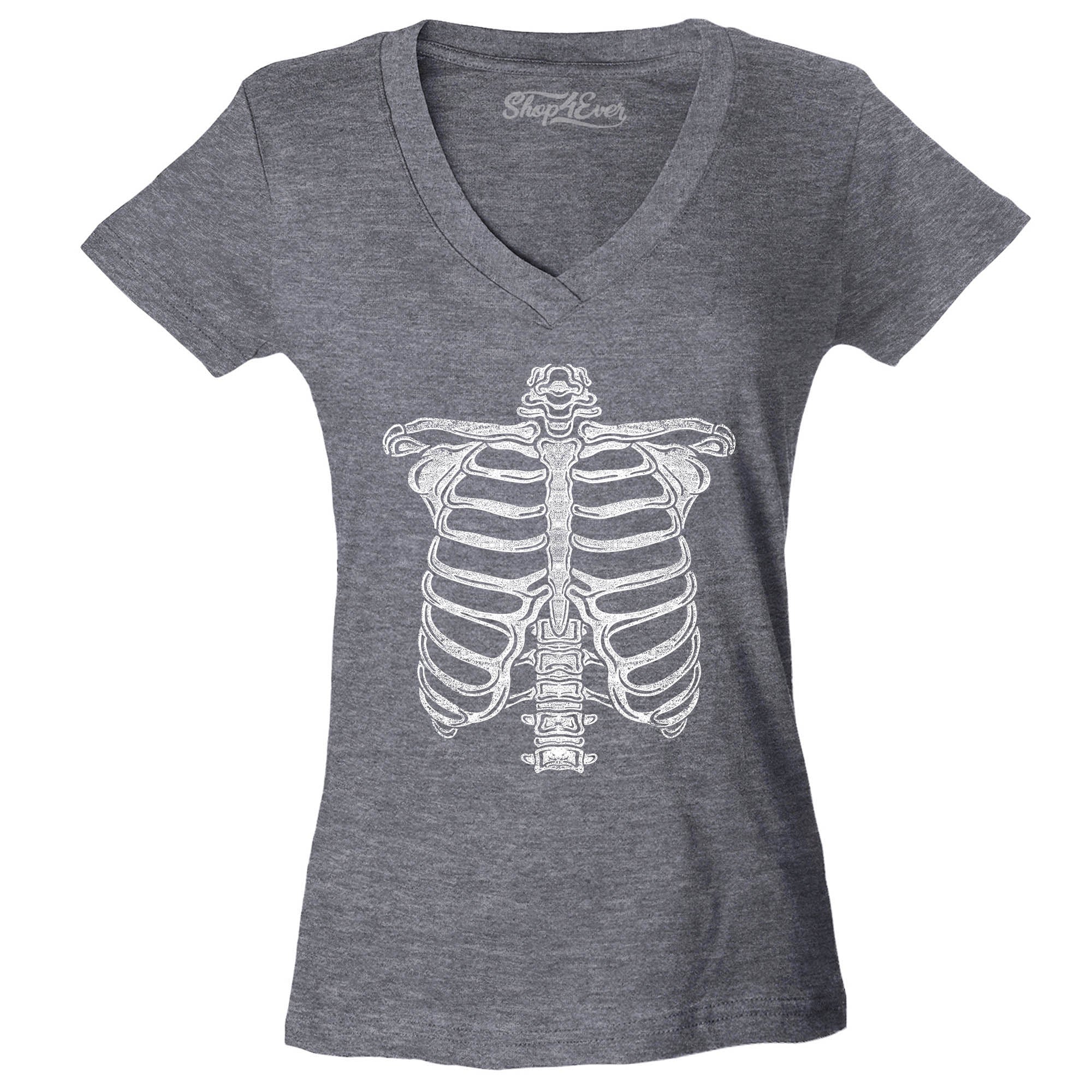 Skeleton Ribcage Halloween Costume Women's V-Neck T-Shirt Slim Fit
