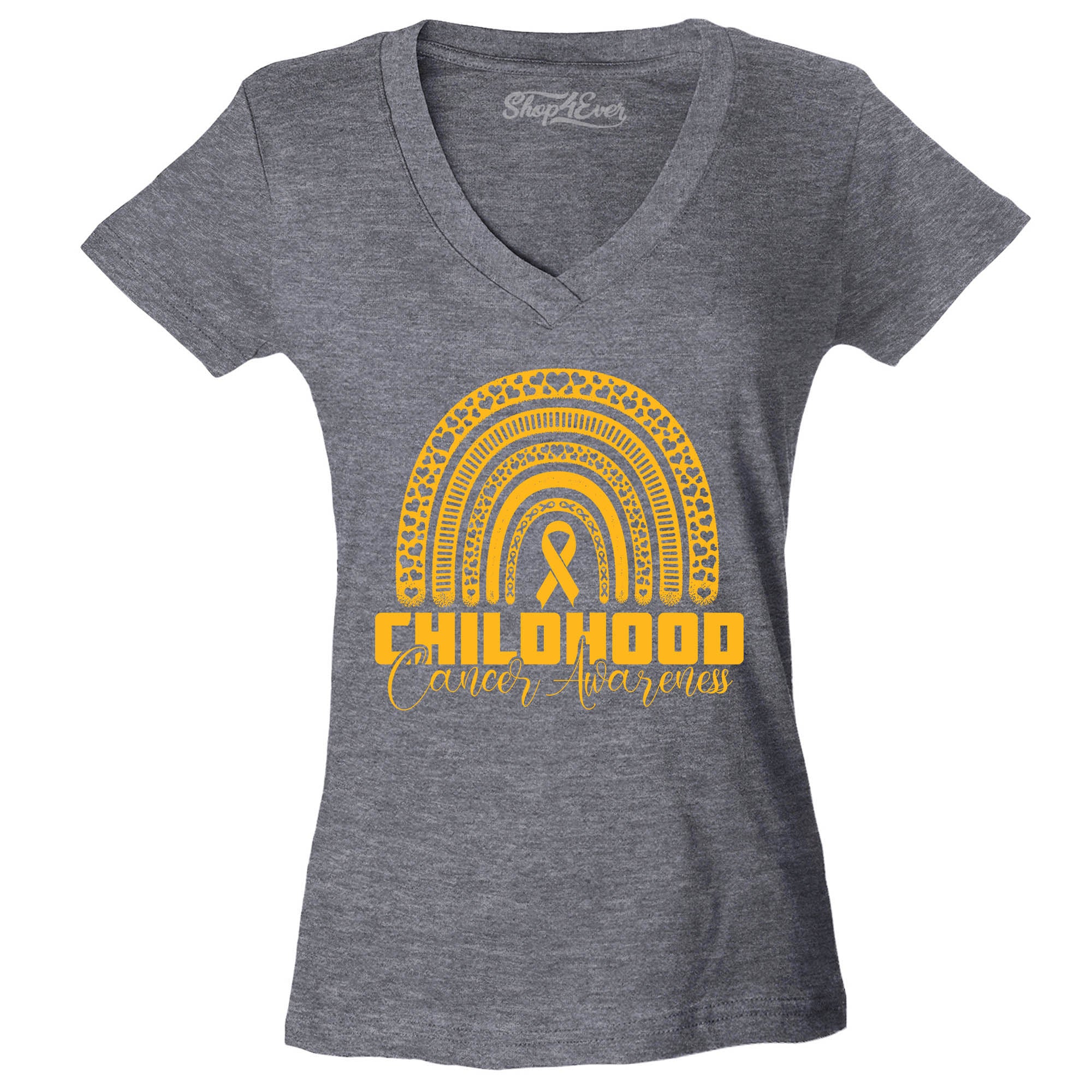 Childhood Cancer Awareness Gold Rainbow Women's V-Neck T-Shirt Slim Fit