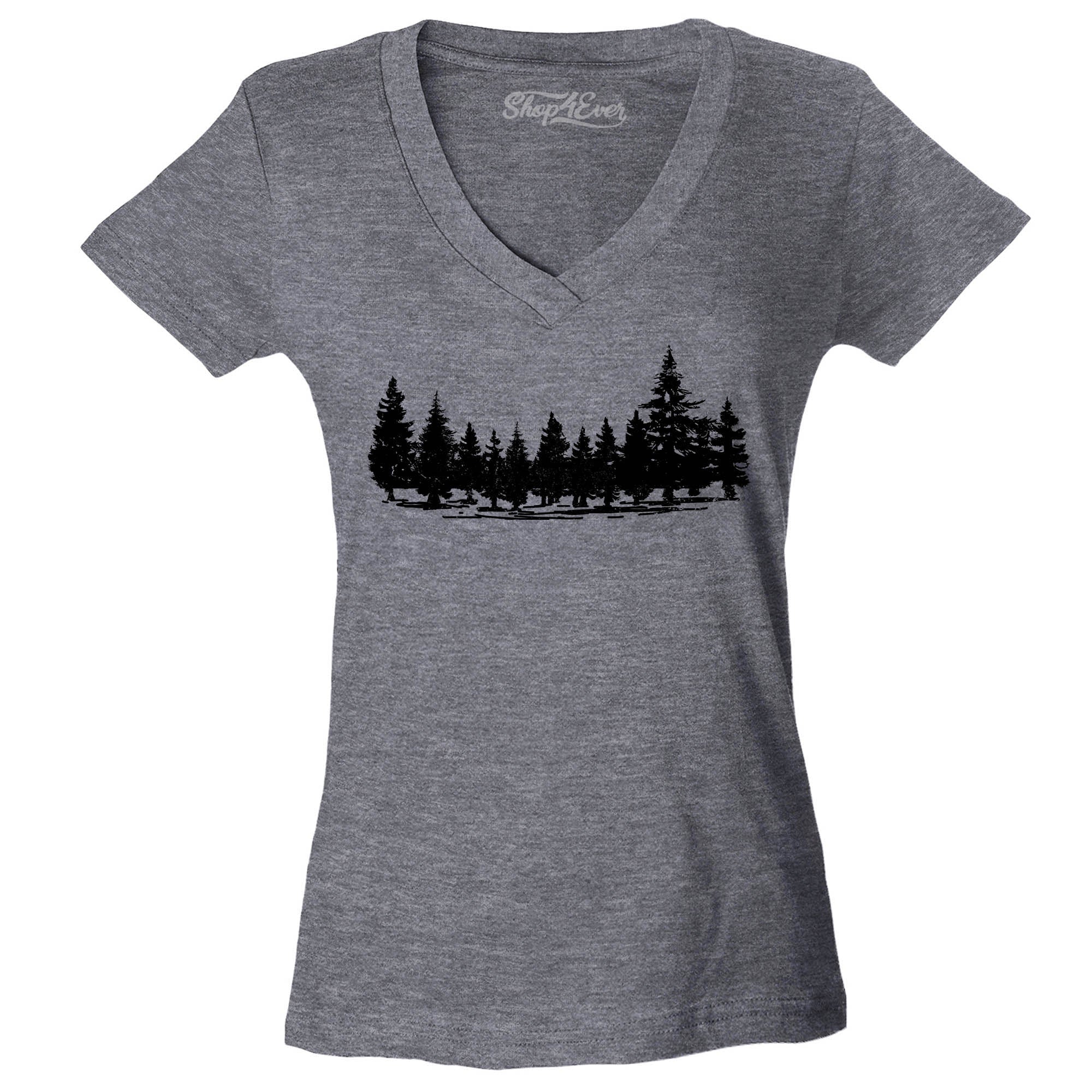 Forest Trees Nature Mountains Wildlife Women's V-Neck T-Shirt Slim Fit