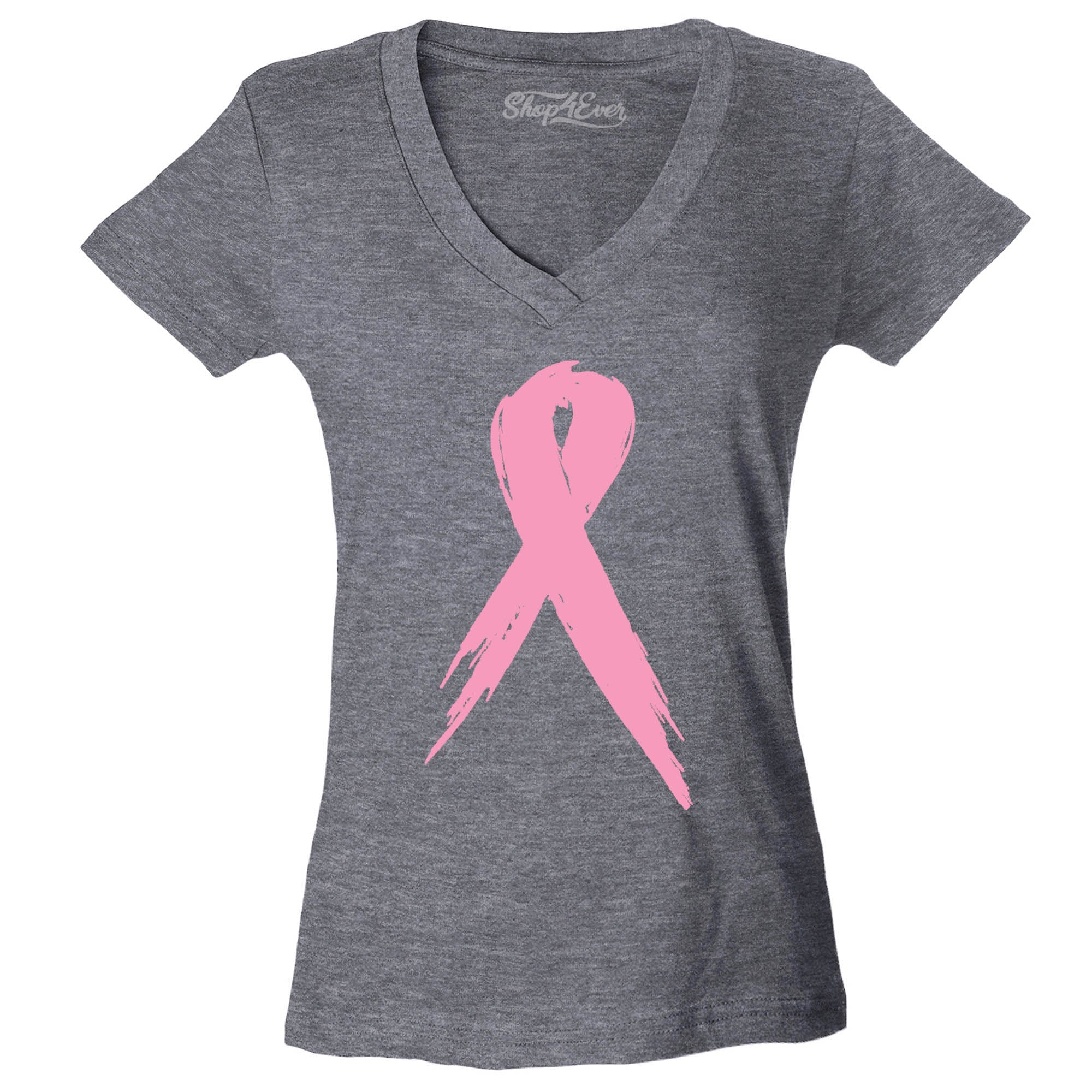 Pink Breast Cancer Ribbon Awareness Women's V-Neck T-Shirt Slim Fit