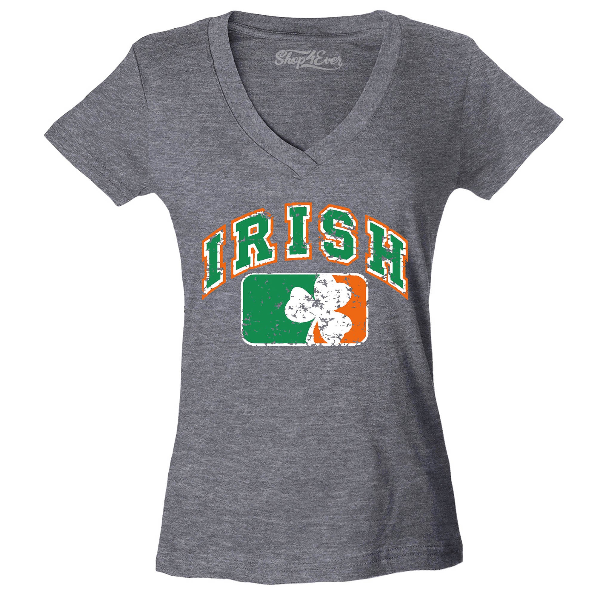 Vintage Irish Flag Shamrock Women's V-Neck T-Shirt St. Patrick's Day Shirts Slim FIT