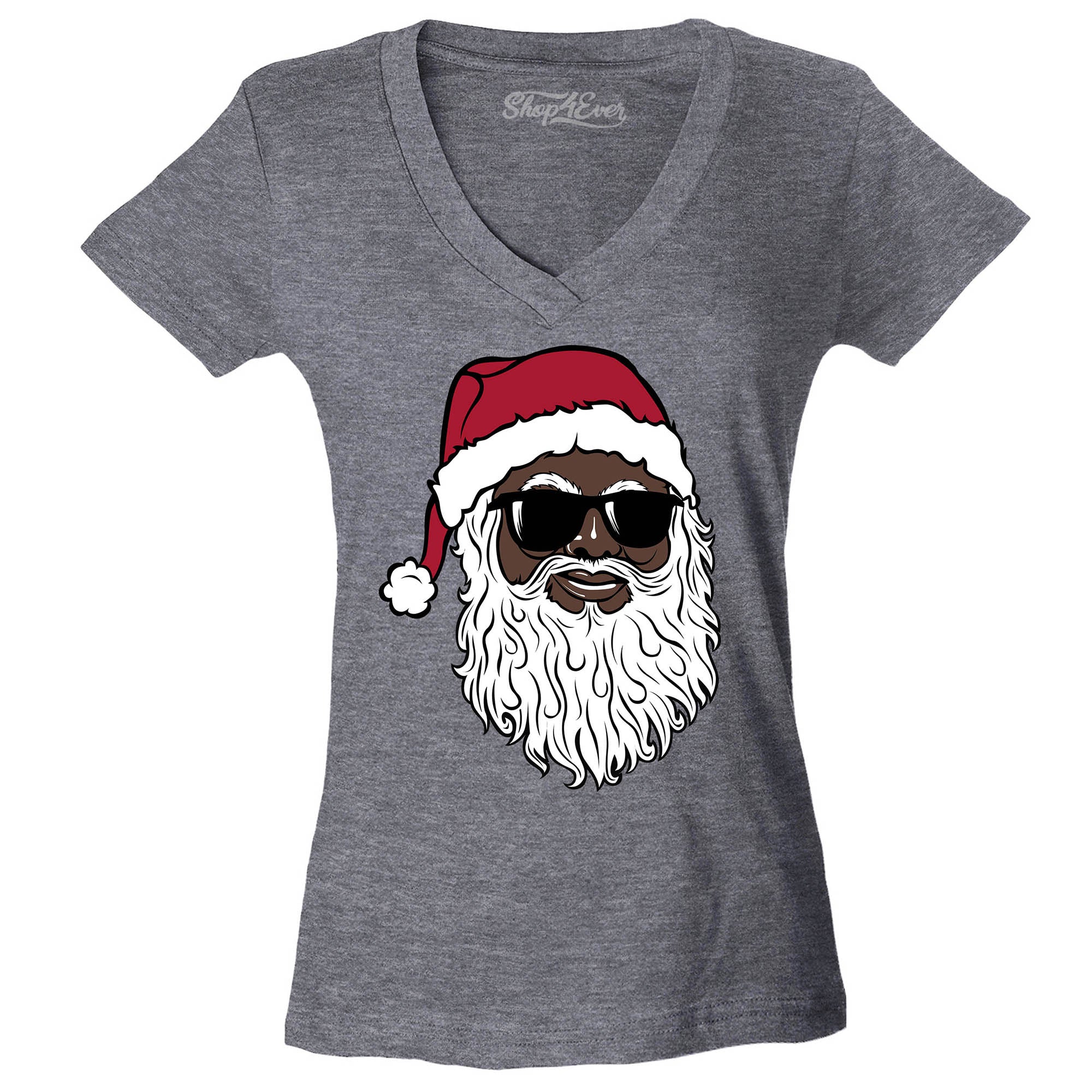 Santa Claus Wearing Sunglasses Christmas Xmas Women's V-Neck T-Shirt Slim Fit