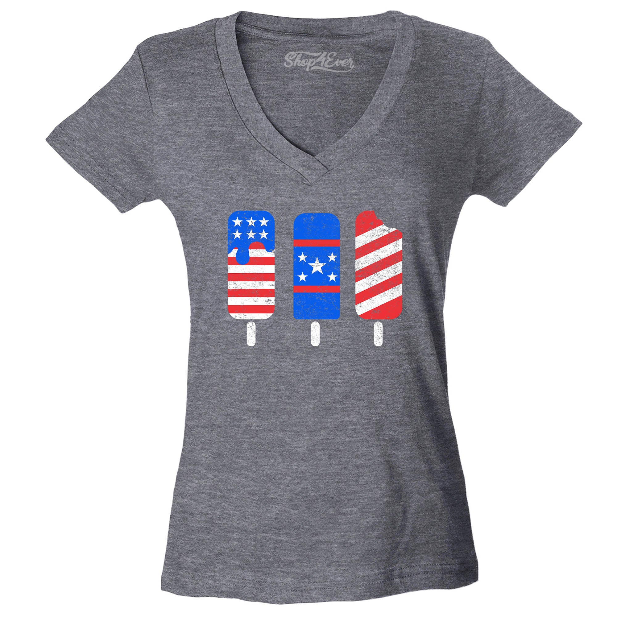 Patriotic Popsicles Ice Cream 4th of July Women's V-Neck T-Shirt Slim Fit