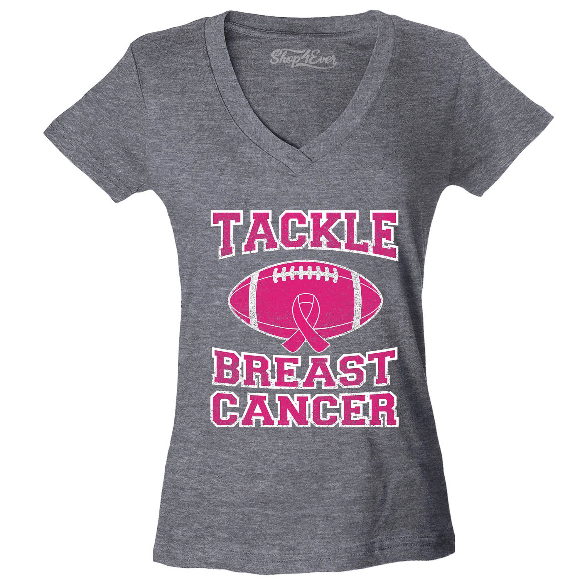 Tackle Breast Cancer Women's V-Neck T-Shirt Support Awareness Shirts Slim FIT