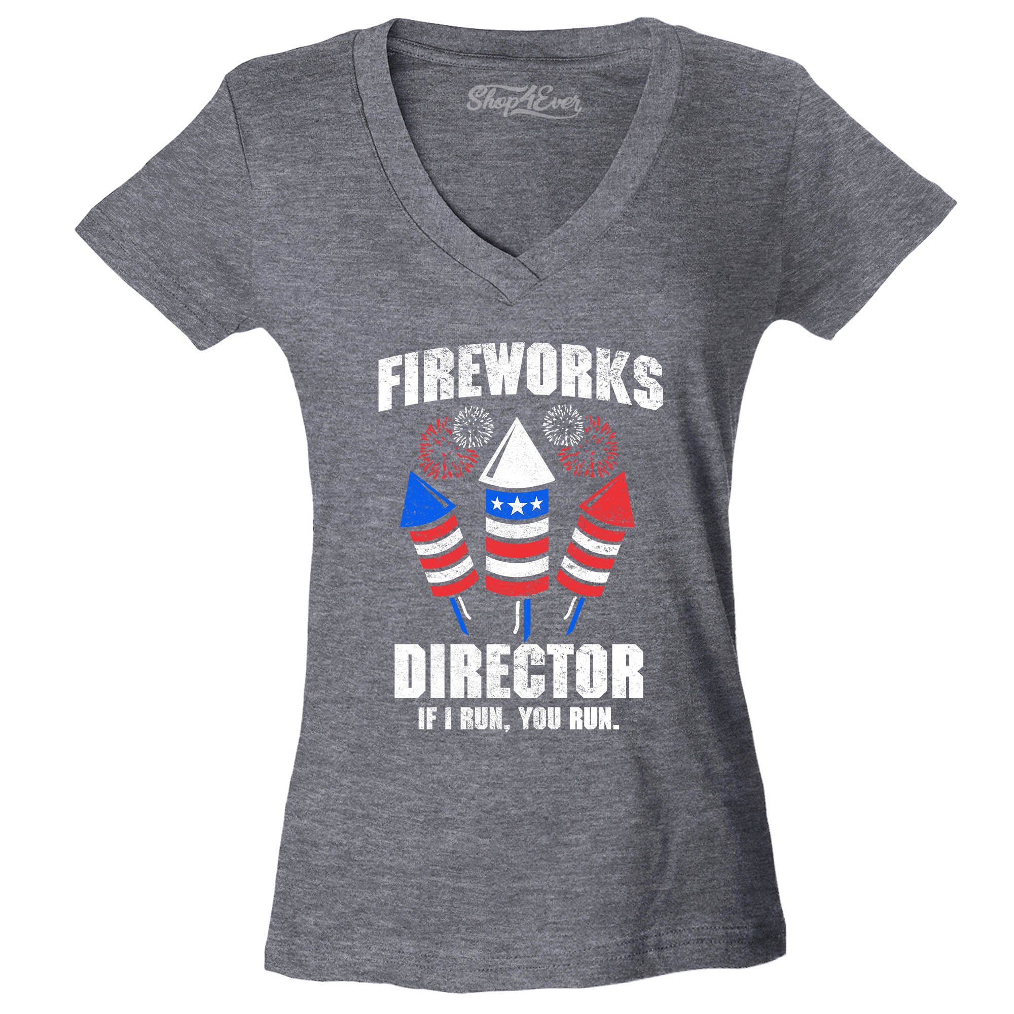 Fireworks Director 4th of July Women's V-Neck T-Shirt Slim Fit