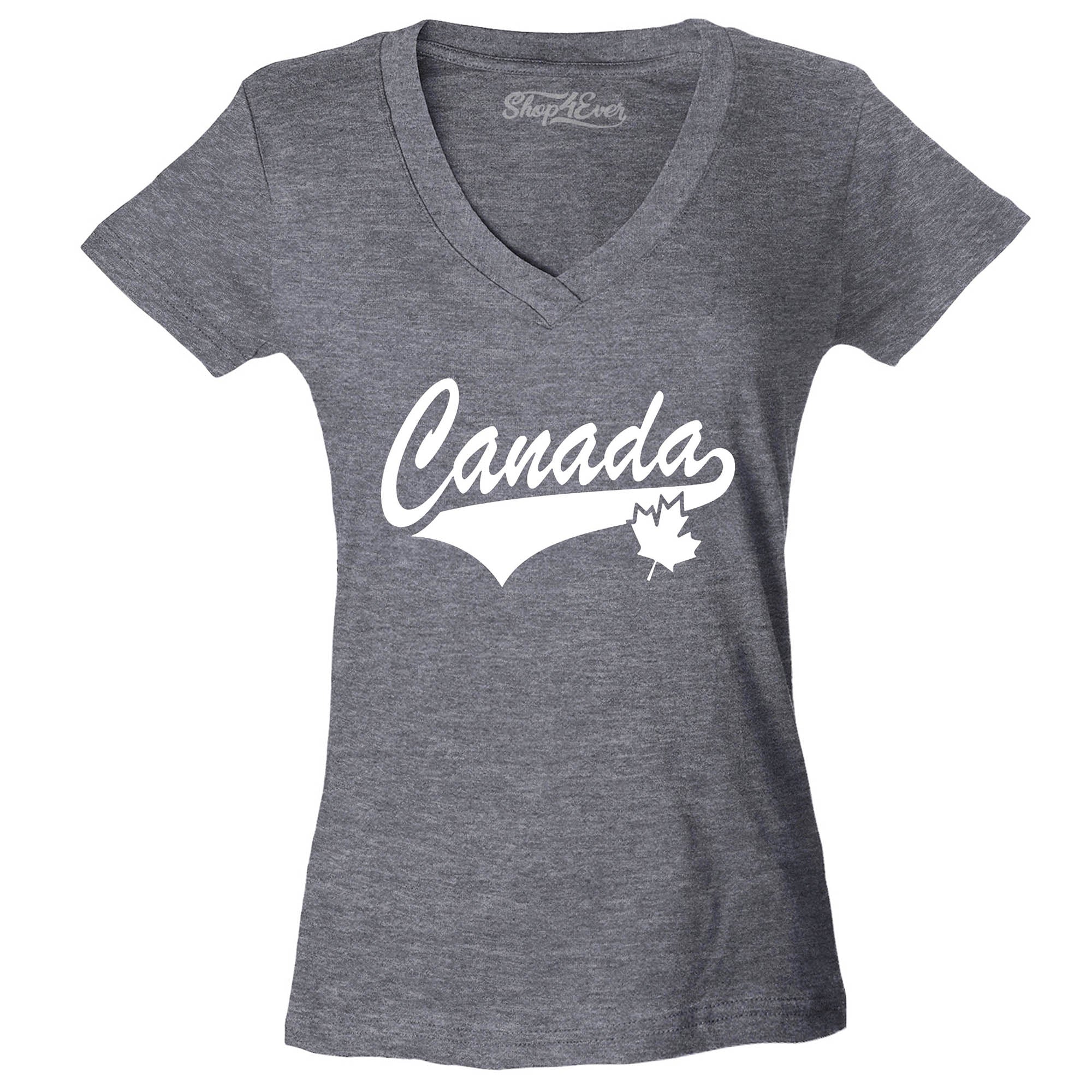 Canada White Women's V-Neck T-Shirt Slim FIT